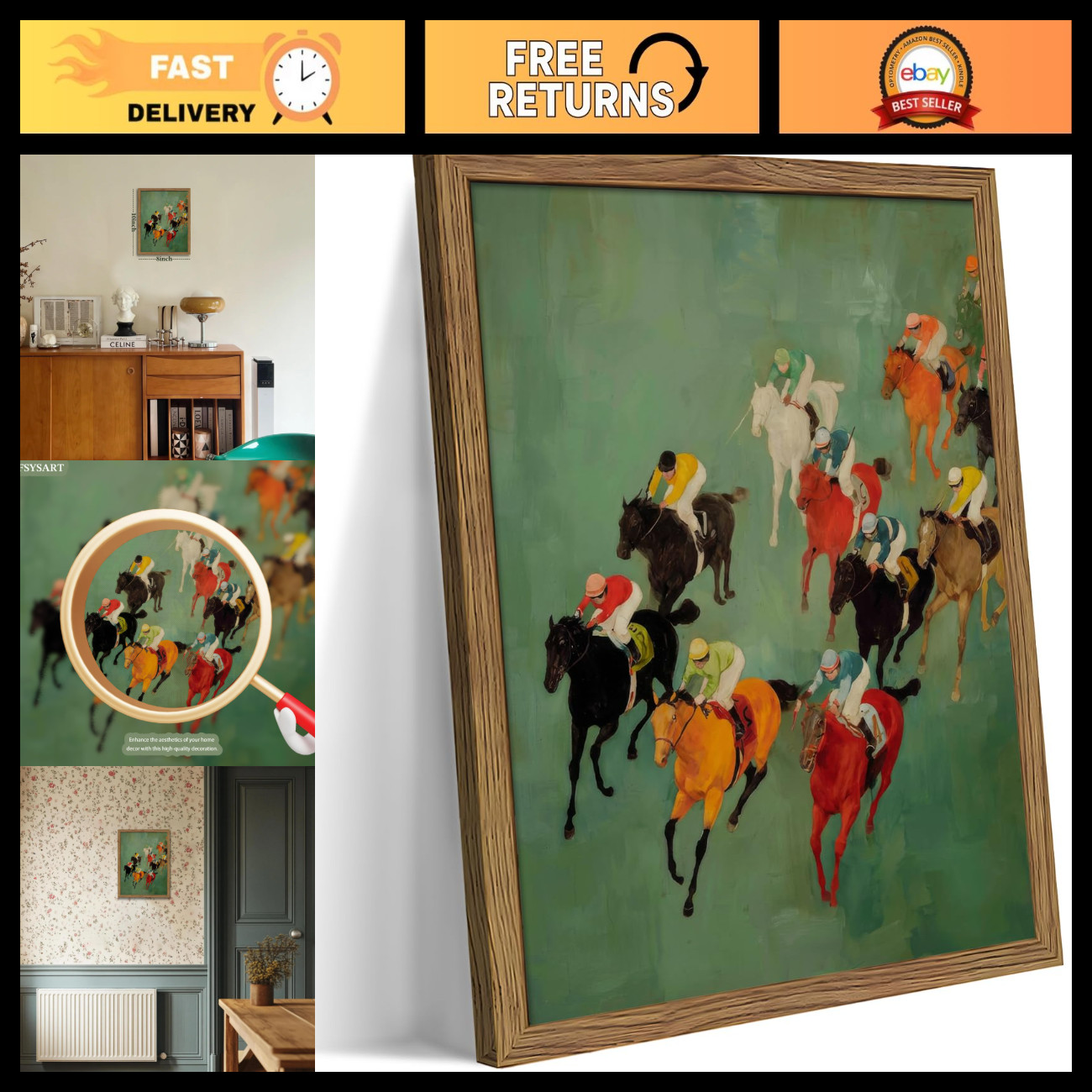 Vintage Abstract Horse Racing Wall Art Print - Modern Equestrian Canvas Decor 8x Vintage Abstract Horse Racing Wall Art Print - Modern Equestrian Canvas Decor 8x