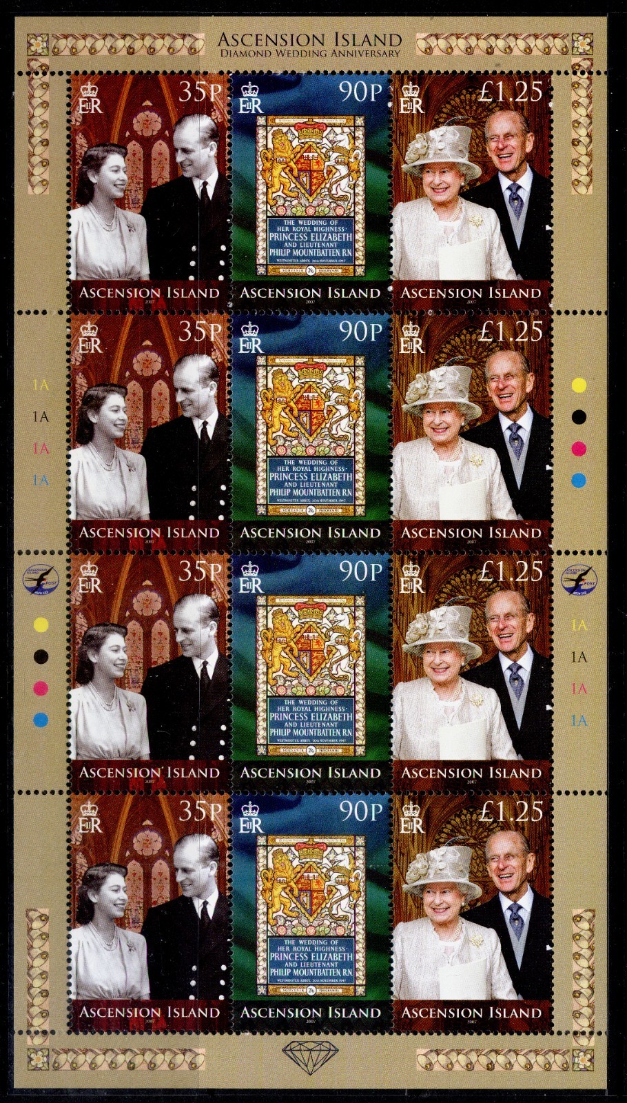 ASCENSION QEII SG976a, 2007 Golden Wedding sheetlet of 12, NH MINT. Cat £44. ASCENSION QEII SG976a, 2007 Golden Wedding sheetlet of 12, NH MINT. Cat £44.