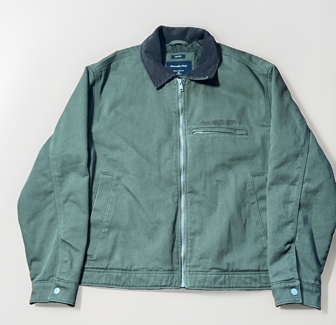 Abercrombie & Fitch Men\'s Green cropped workwear jacket M Cotton quilted lining