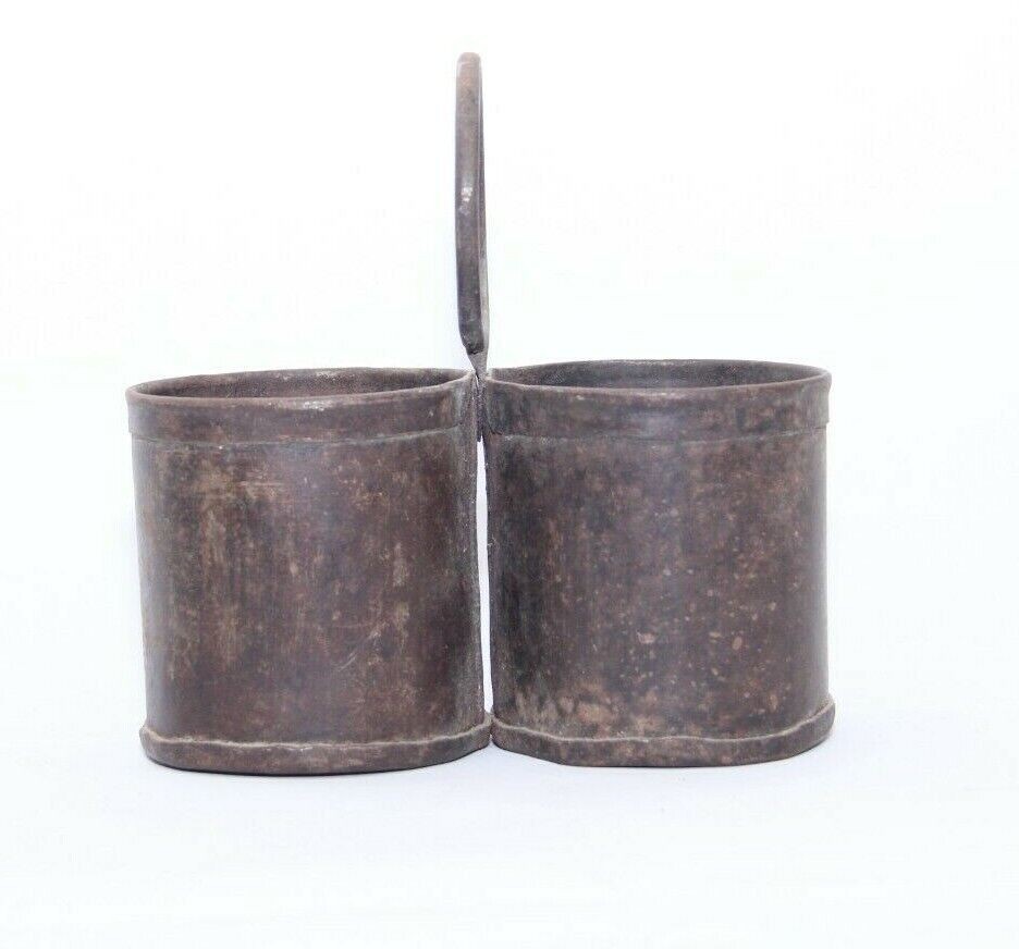 Vintage Hand Forged Iron Grain Pot: Rustic Indian Planter, Boho Decor