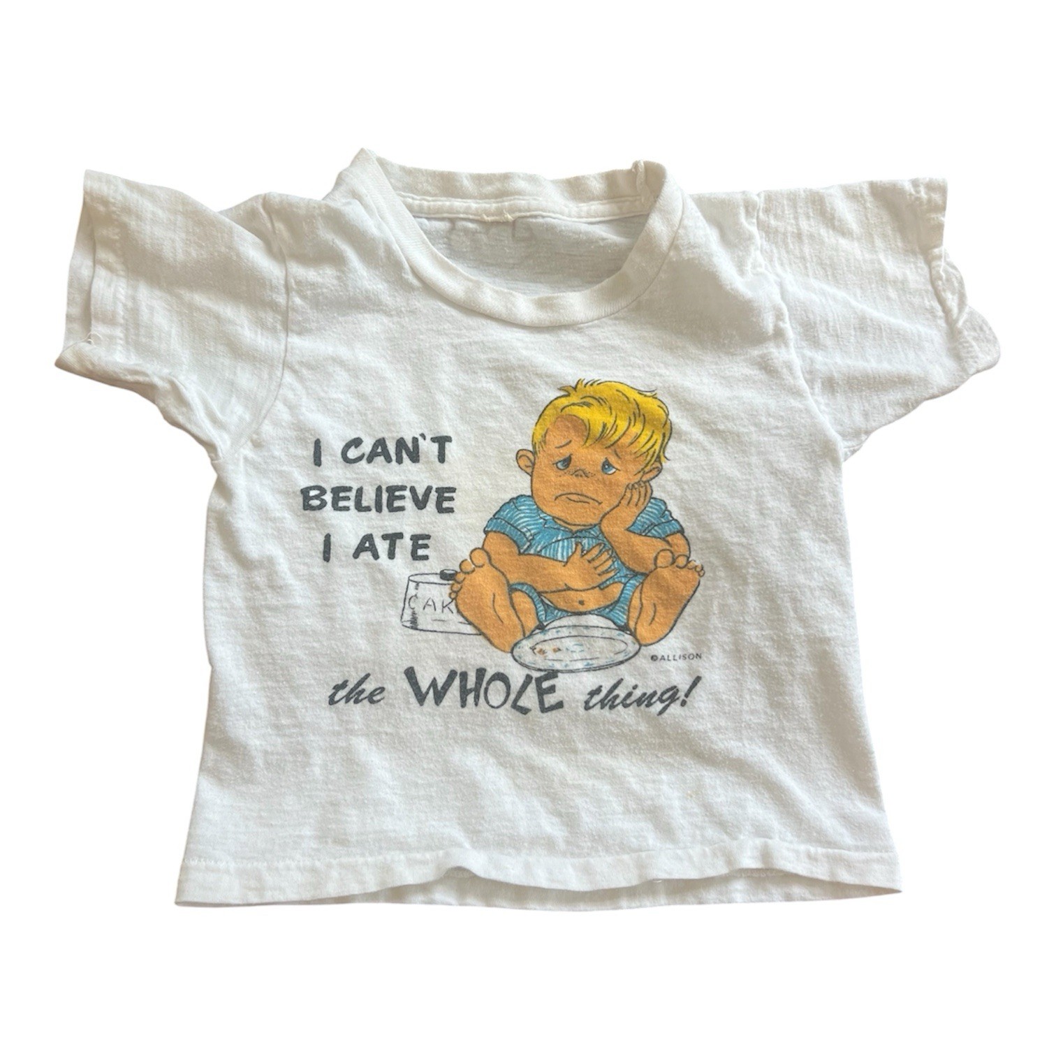 Vintage 60s 70s Kids T Shirt I Can’t Believe I Ate Whole Thing Allison Cartoon