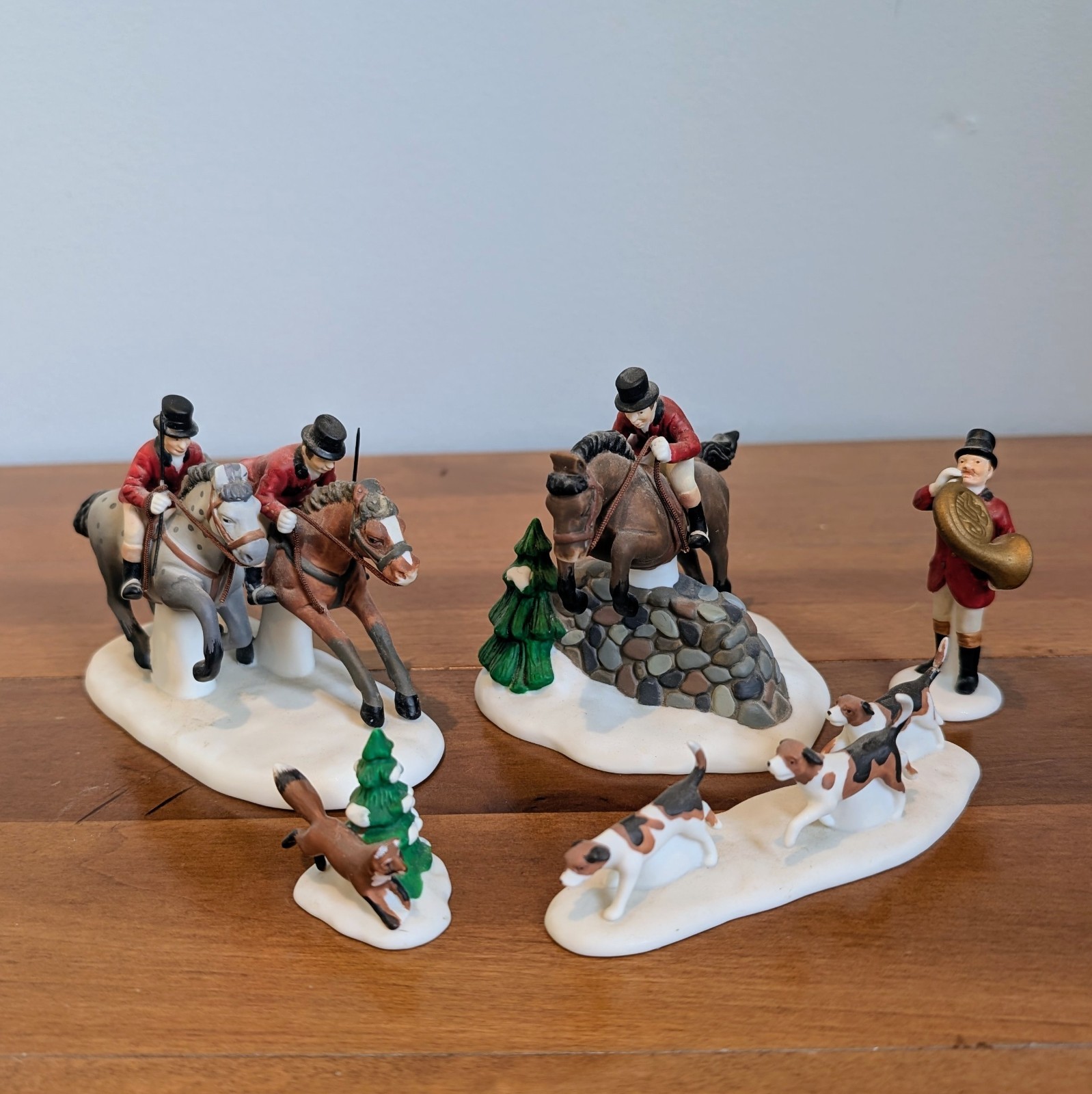 Dept 56 TALLY HO Fox Hunt Horses 1995 Retired Heritage Village 58391 With Box