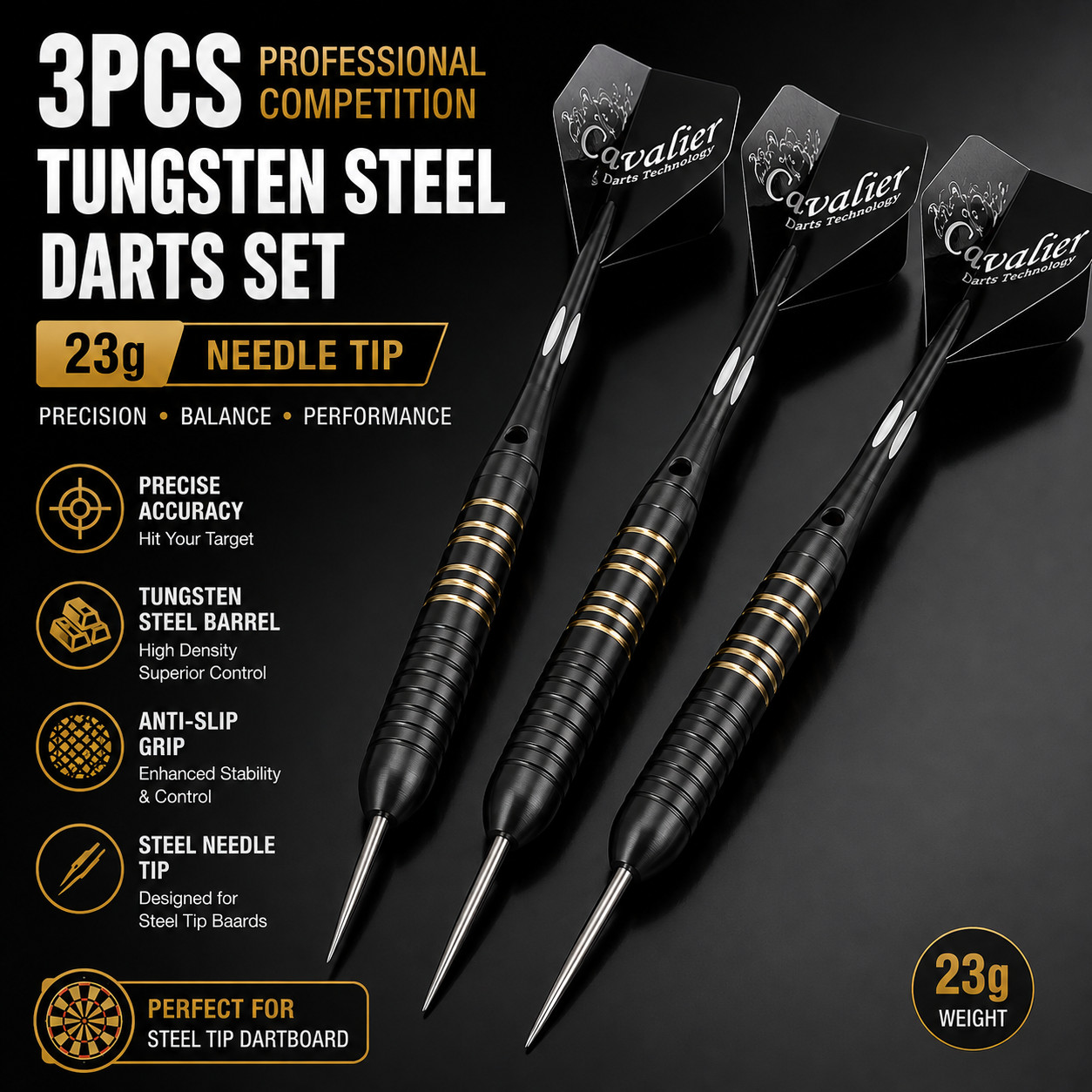3PCS Professional Competition 23g Tungsten Steel Needle Tip Darts Set With Case 3PCS Professional Competition 23g Tungsten Steel Needle Tip Darts Set With Case