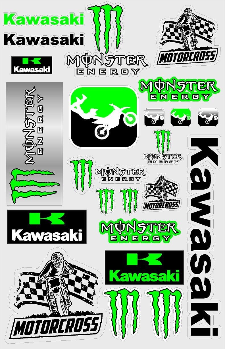 Kawasaki Monster Motorcross green white black sticker pack cool decal vinyl Kawasaki Monster Motorcross green white black sticker pack cool decal vinyl