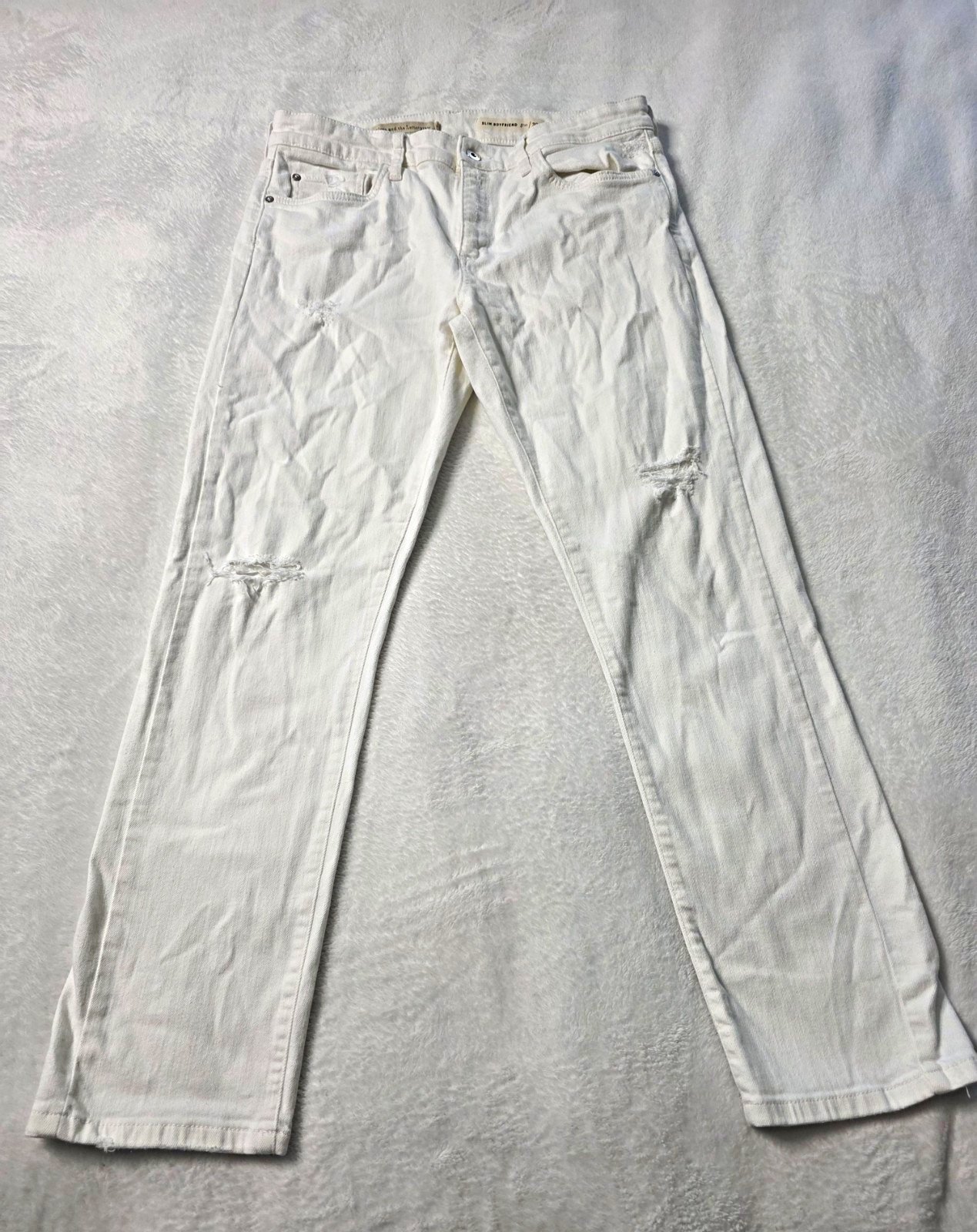 Pilcro and the Letterpress Slim Boyfriend Womens White Distressed Jeans 30