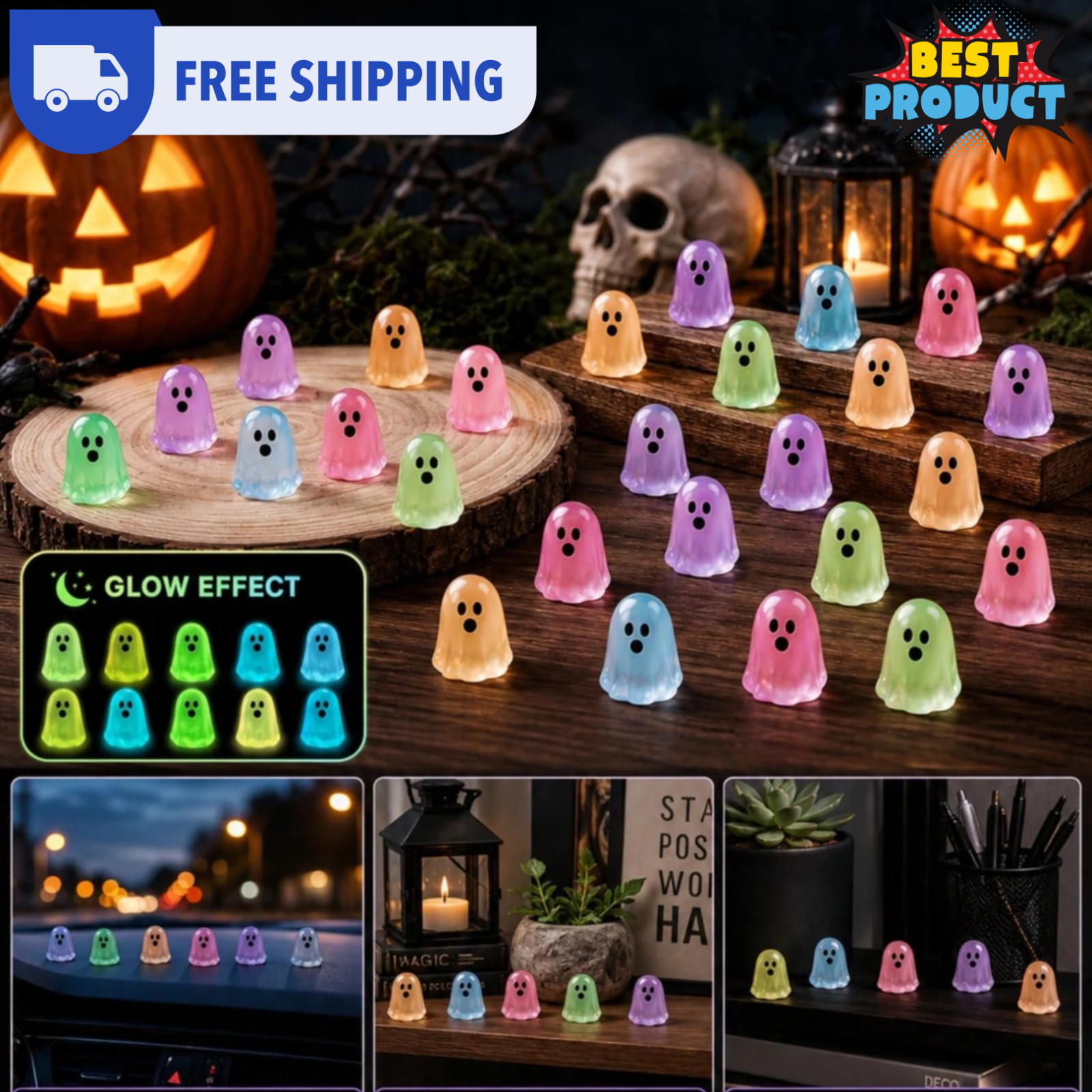Halloween Mini Ghost Figurines Glow In The Dark Ghost Miniature Halloweens Decor