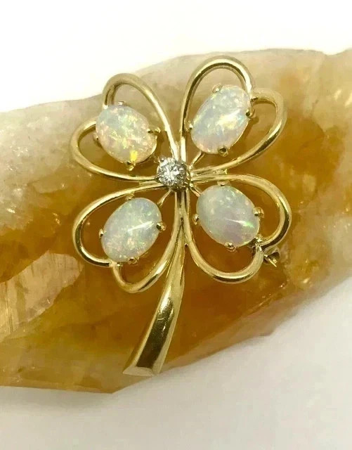 2.50Ct Oval Natural Fire Opal Flower Vintage Brooch Pin 14K Yellow Gold Plated