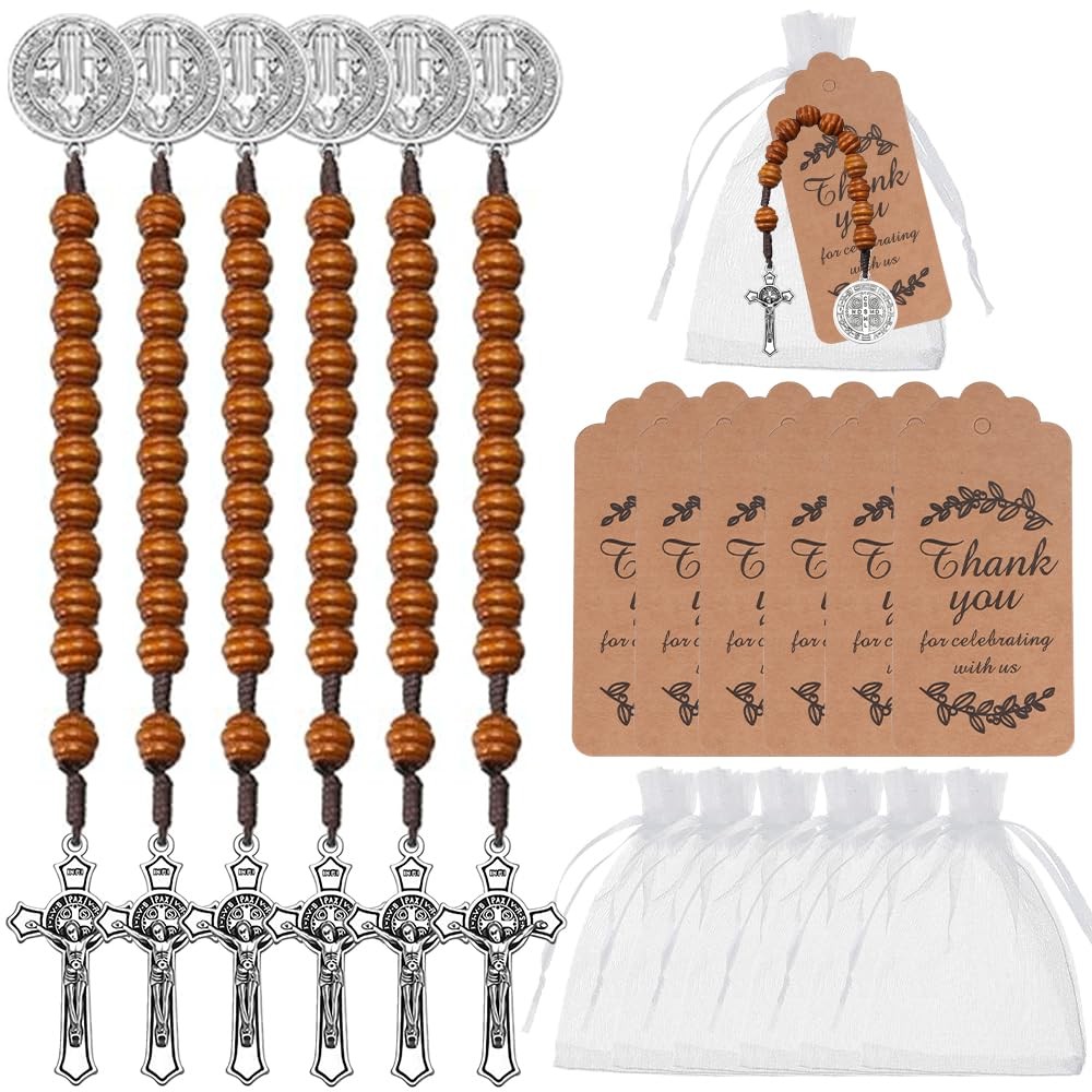 18Pcs/6sets. Catholic St. Benedict Medal Prayer Bead String Wooden Beads With...