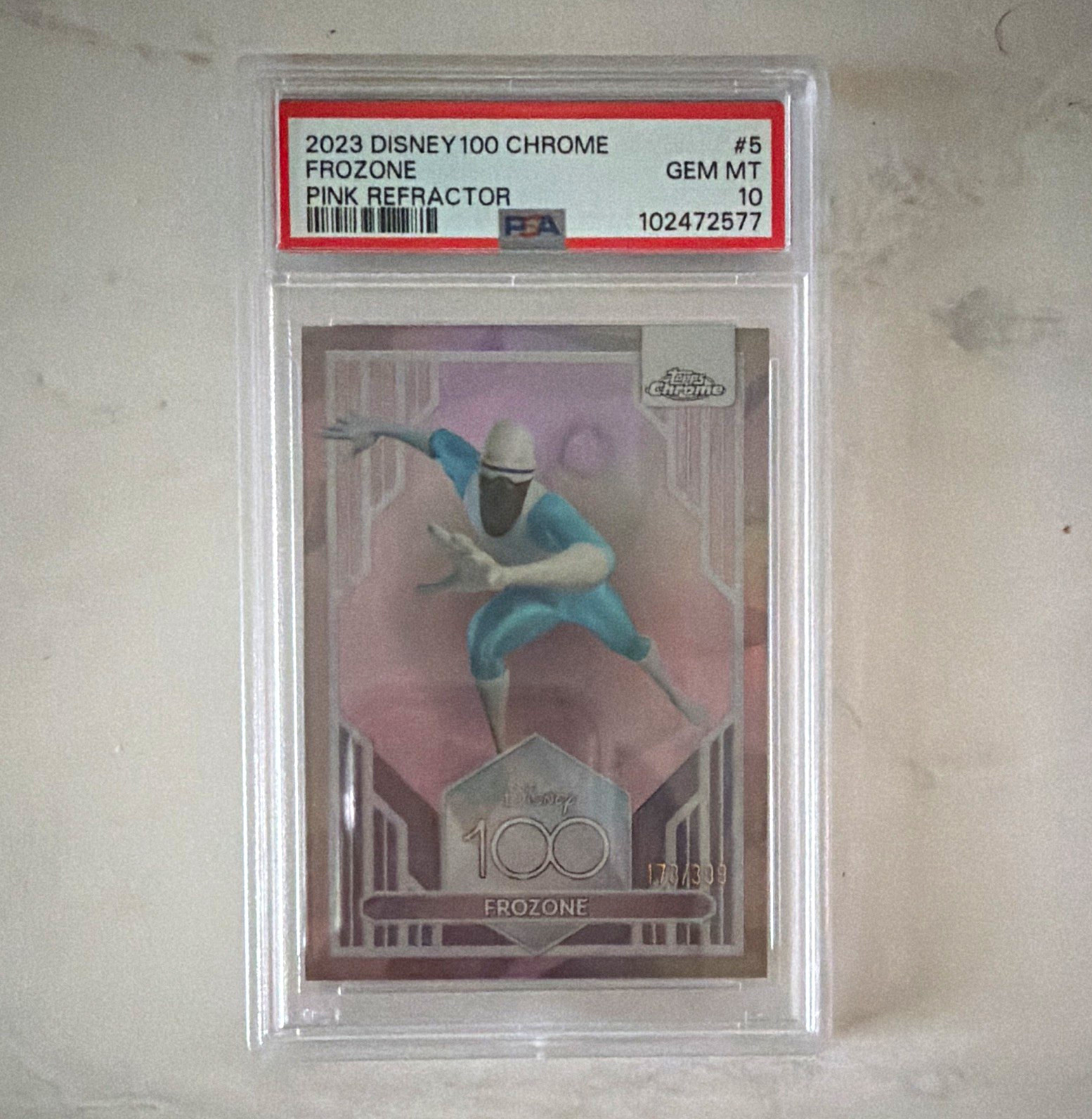 Topps 2023 Disney100 Chrome Frozone #5 Pink Refractor PSA 10 /399 Topps 2023 Disney100 Chrome Frozone #5 Pink Refractor PSA 10 /399