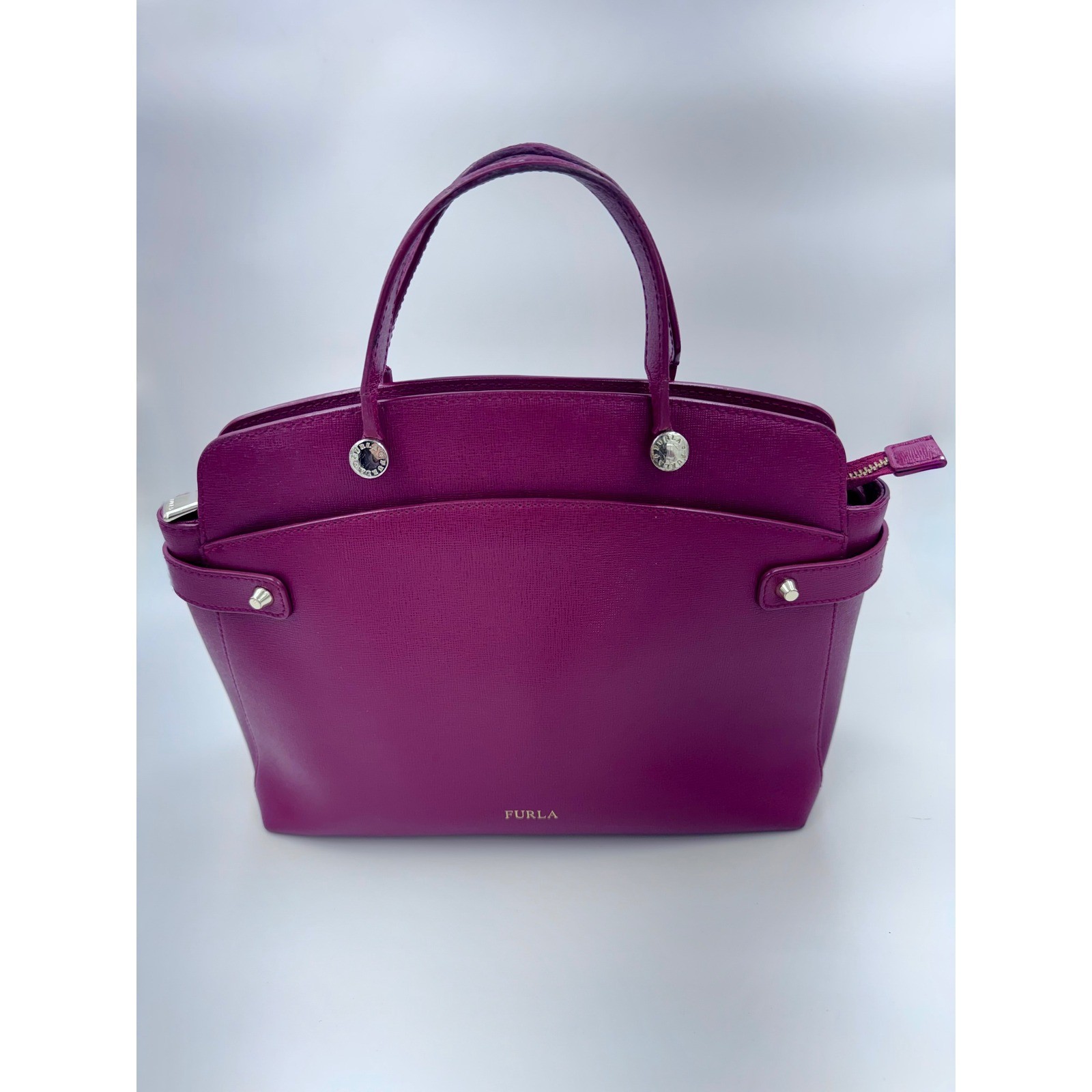 Furla Agatha Saffiano Leather Satchel Handbag Deep Red Berry Gold Hardware