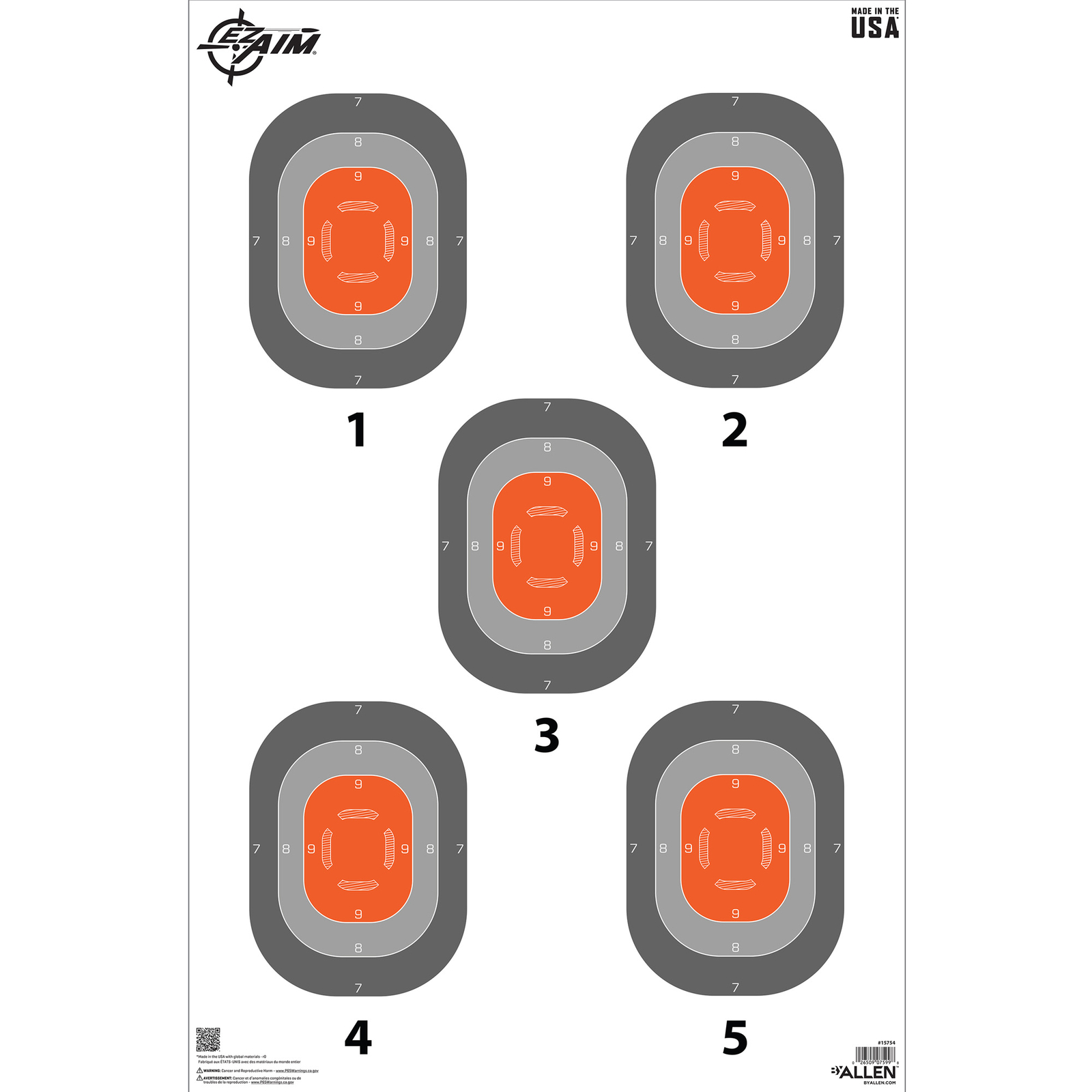 Allen Company EZ AIM 5-Spot Paper Targets 23x35 inch 50 Pack Orange and Gray