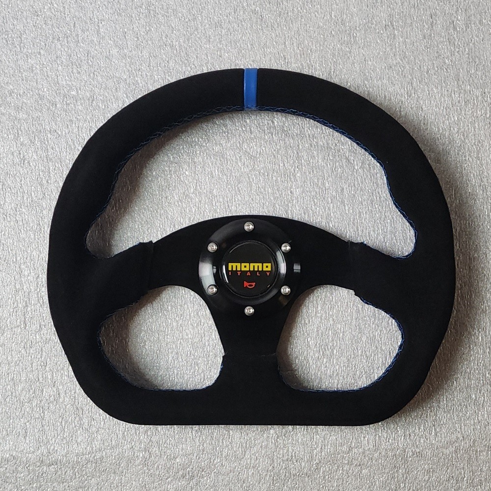 MOMO Black Suede Leather D Shape Street Sport Steering Wheel 320mm 12.5in BSLBB