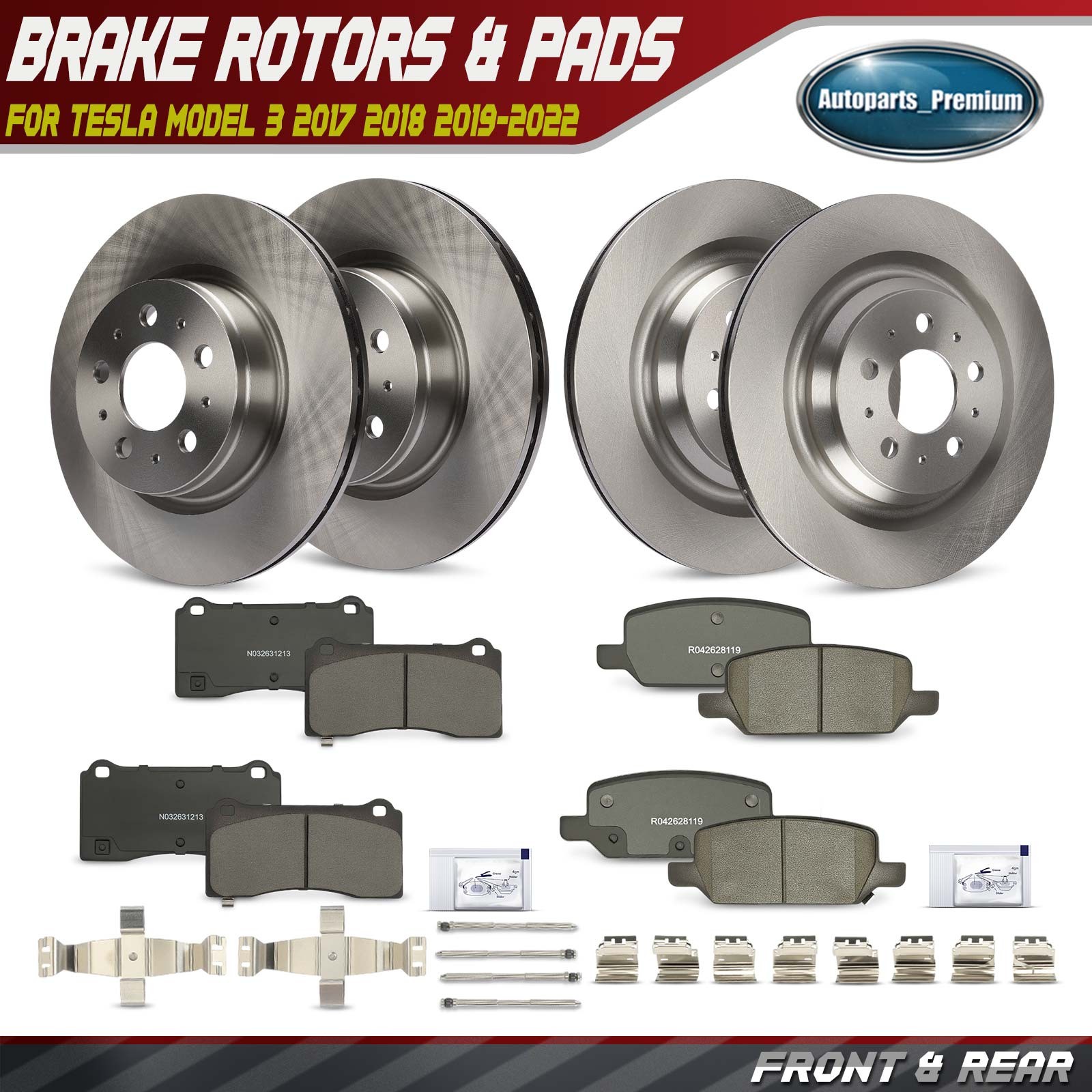 12x Front & Rear Side Disc Rotors & Brake Pads for Tesla Model 3 2017-2022 Sedan