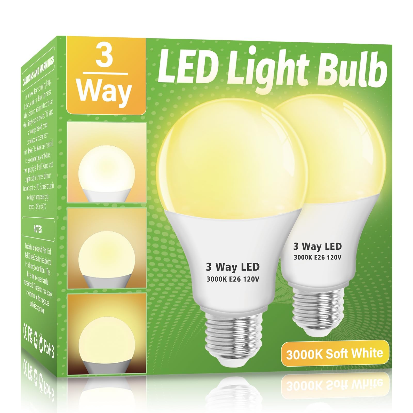 3 Way LED Light Bulbs 2 Pack, 3 Way Light Bulbs 30 70 100 Soft White 3000K,E2... 3 Way LED Light Bulbs 2 Pack, 3 Way Light Bulbs 30 70 100 Soft White 3000K,E2...