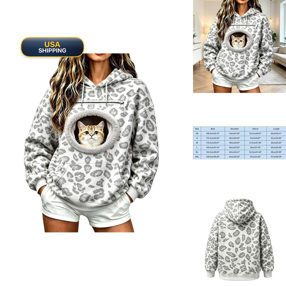 Pet Pouch Hoodie Leopard Print Cat Carrier Snack Sweatshirts Pocket LAMIEN Pet Pouch Hoodie Leopard Print Cat Carrier Snack Sweatshirts Pocket LAMIEN