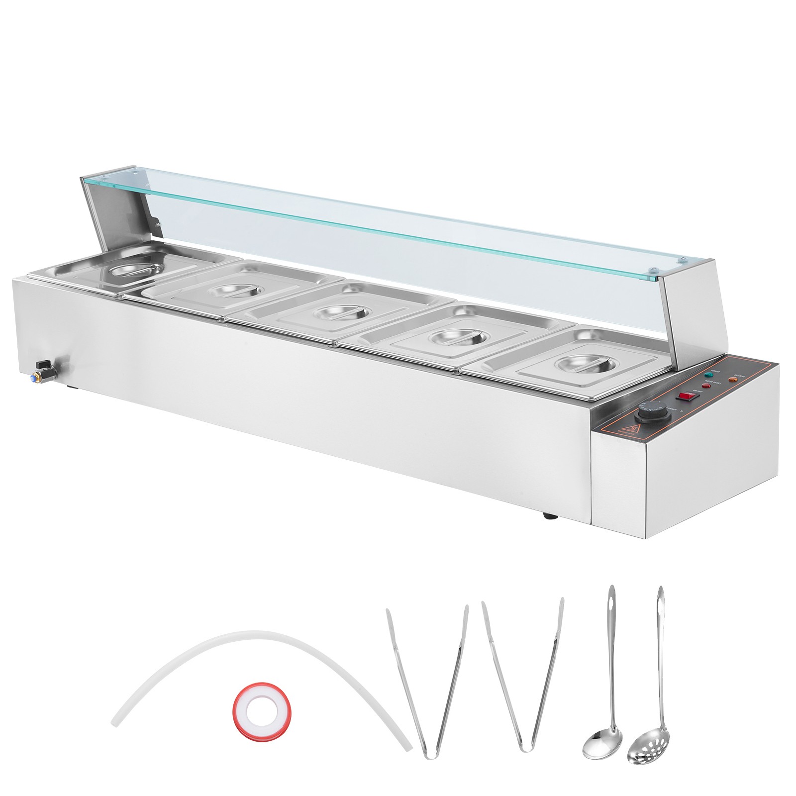Uimoso 5 Pan Countertop Buffet Bain Marie Commercial Food Warmer W/Glass Shield