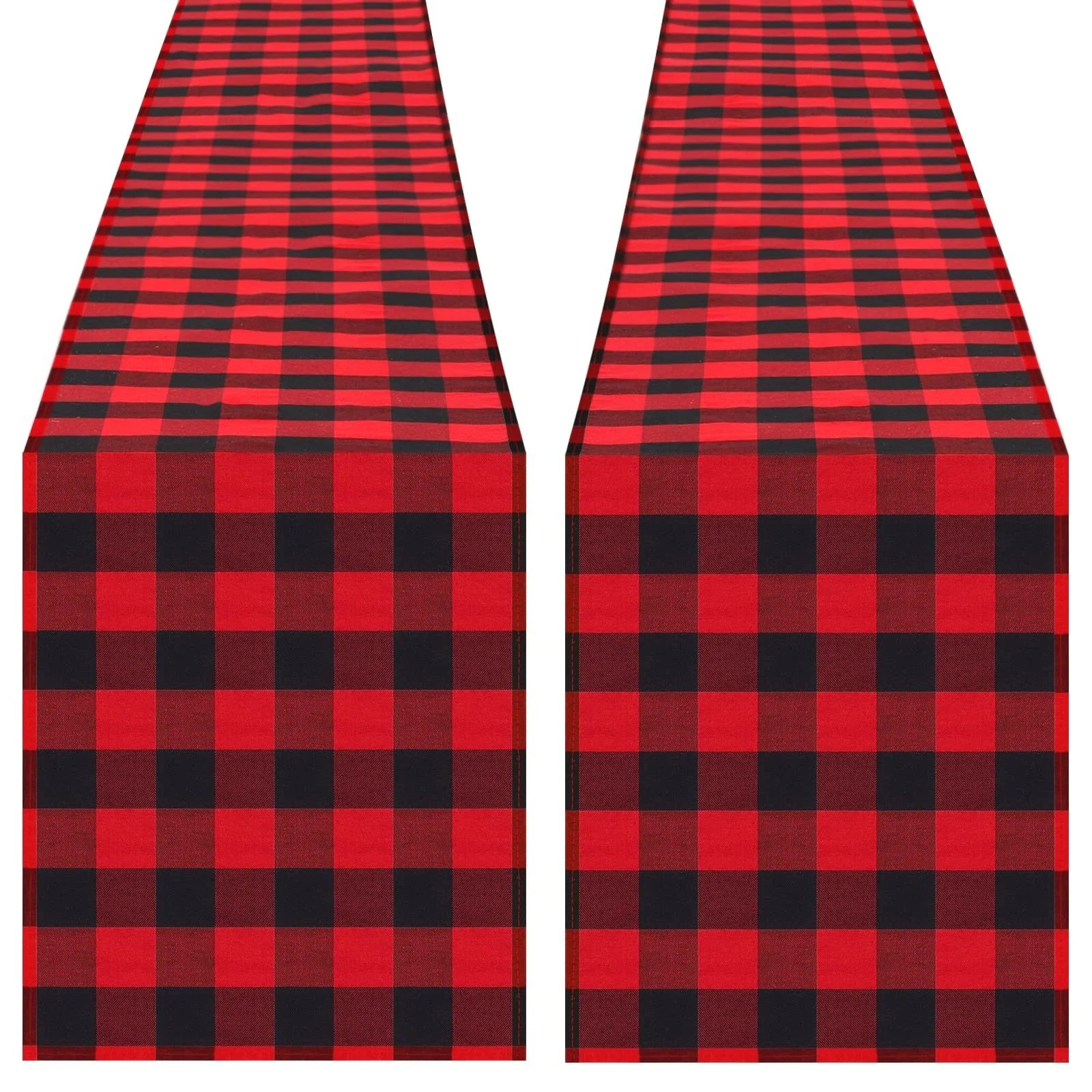 2Pcs Black Red Buffalo Plaid Table Runner 13x84 Inch Christmas Holiday Decor