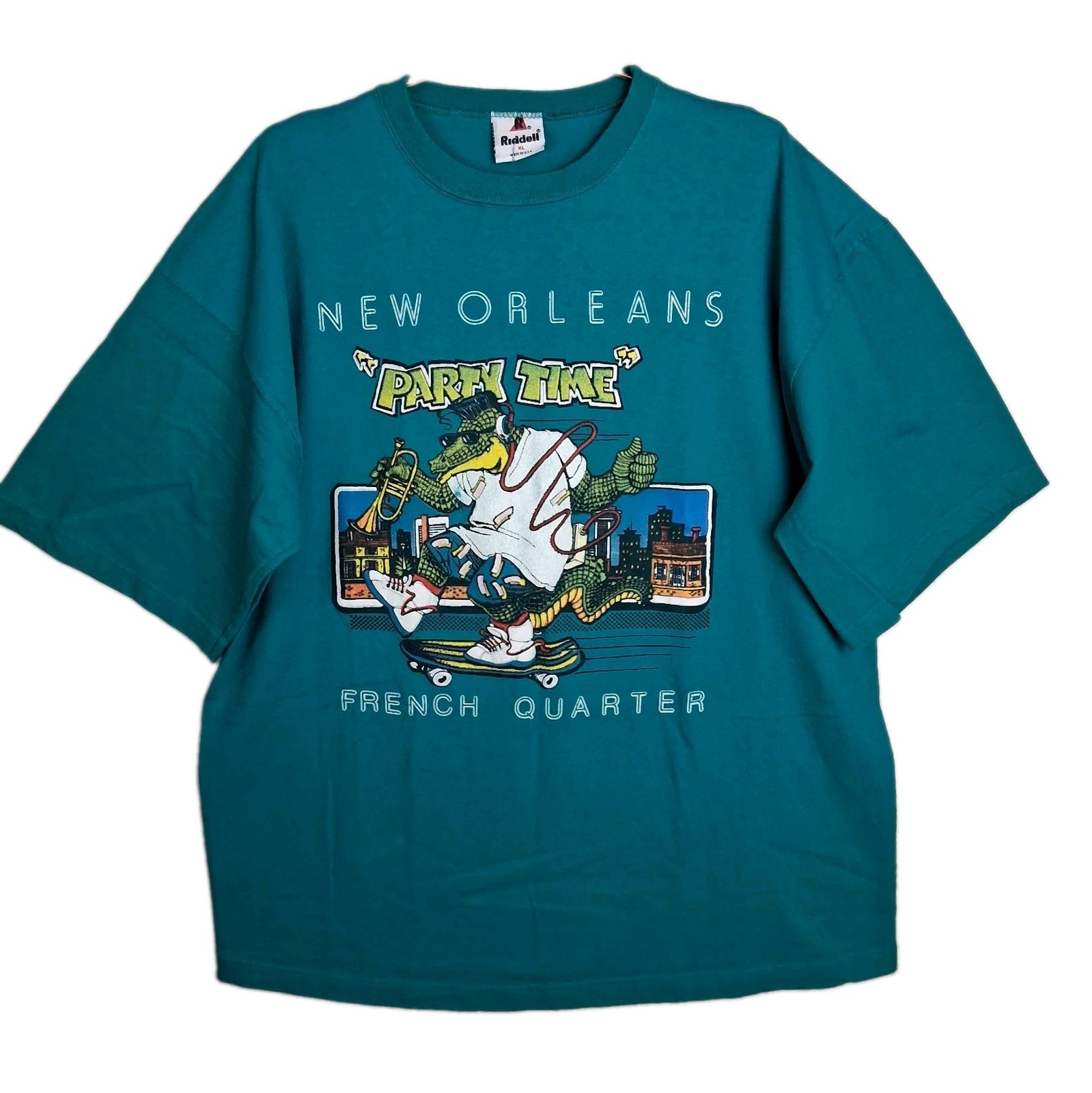 VTG 95 Riddell Mens XL Green Made In USA New Orleans French Quarters Graphic Tee VTG 95 Riddell Mens XL Green Made In USA New Orleans French Quarters Graphic Tee