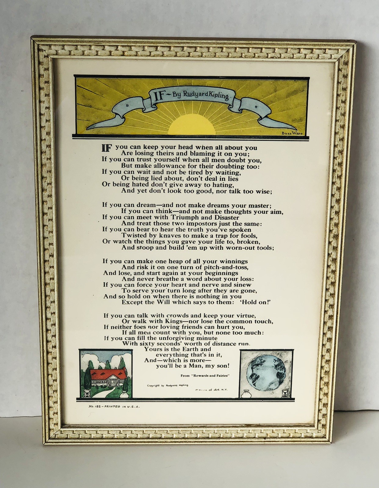 Vintage PRINT Rudyard Kipling “IF” Poem Buzz Ware No. 182 House of Art NY Framed Vintage PRINT Rudyard Kipling “IF” Poem Buzz Ware No. 182 House of Art NY Framed