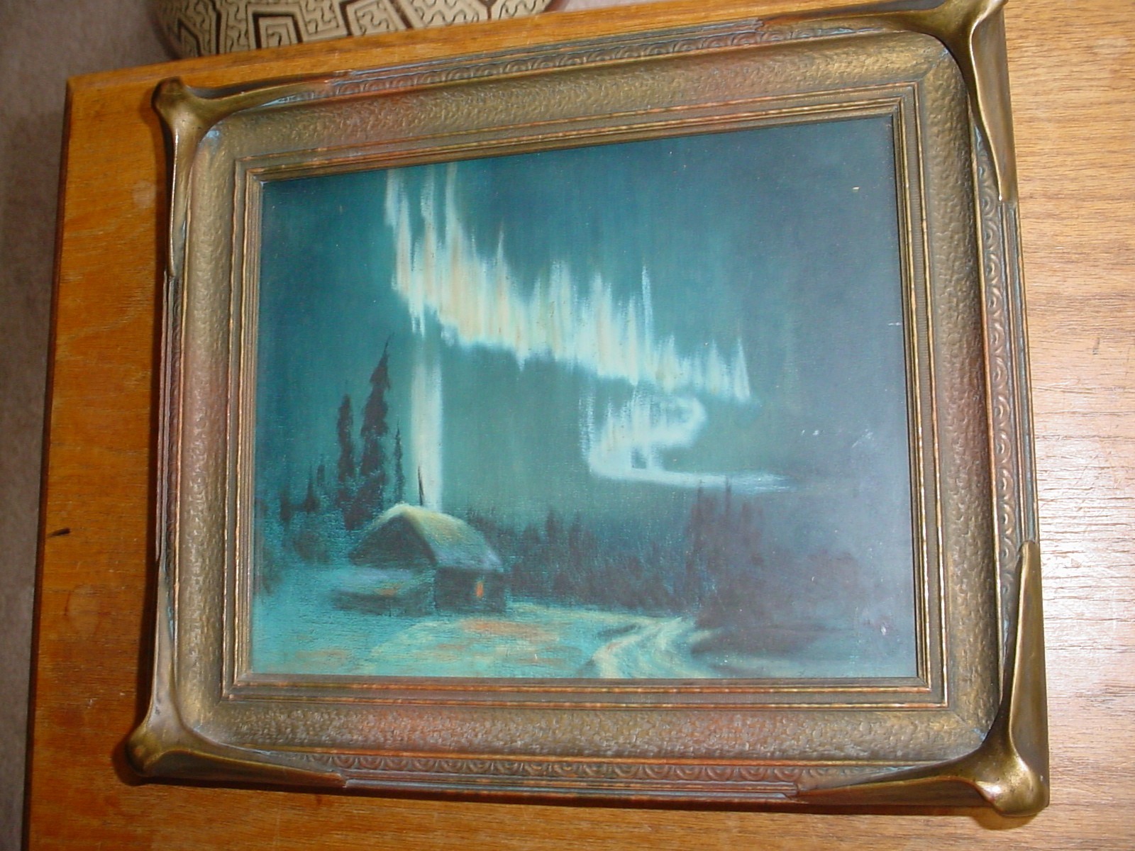 ORIGINAL 1920S SYDNEY LAURENCE HAND TINTED PHOTO BATWING PIE CRUST FRAME ALASKA ORIGINAL 1920S SYDNEY LAURENCE HAND TINTED PHOTO BATWING PIE CRUST FRAME ALASKA