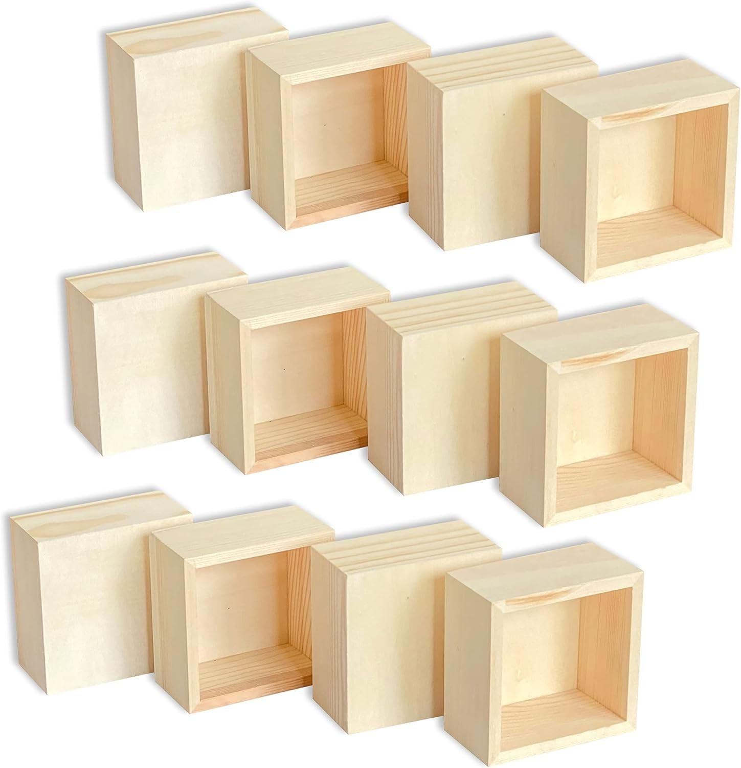 12-Pack Square Wood Box Unfinished Small Wooden Boxes for Crafts (Outer 3.7X... 
