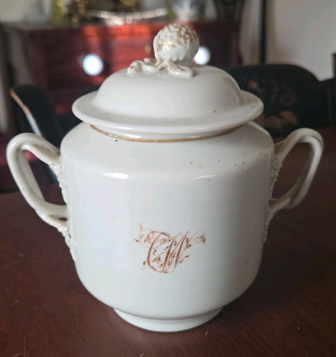 Antique Chinese Export Porcelain Sugar Bowl & Cover Western Market 19th Century