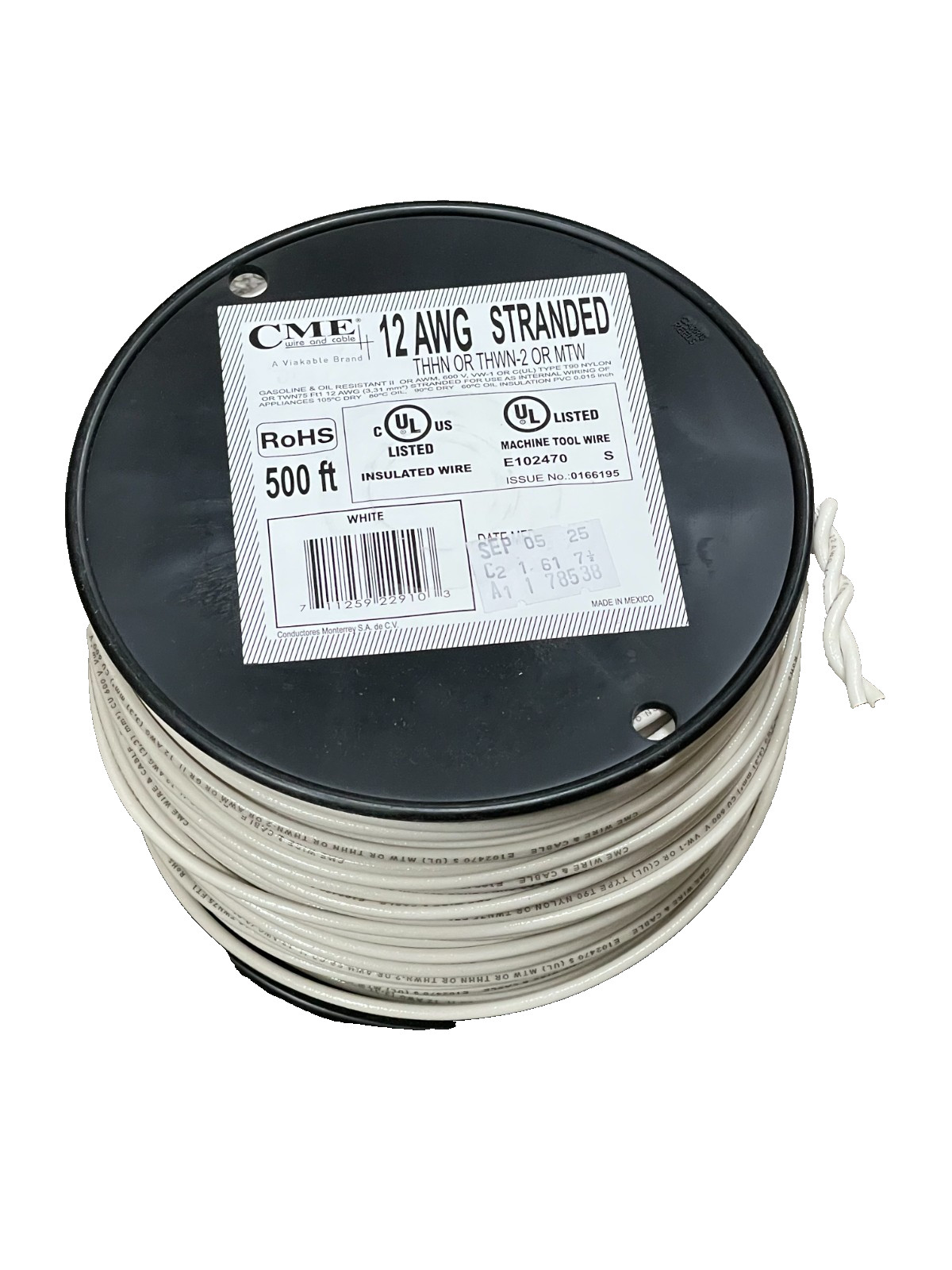 500 ft. 12 AWG WHITE Stranded 12 Gauge 12 AWG THHN Wire 500 ft. 12 AWG WHITE Stranded 12 Gauge 12 AWG THHN Wire