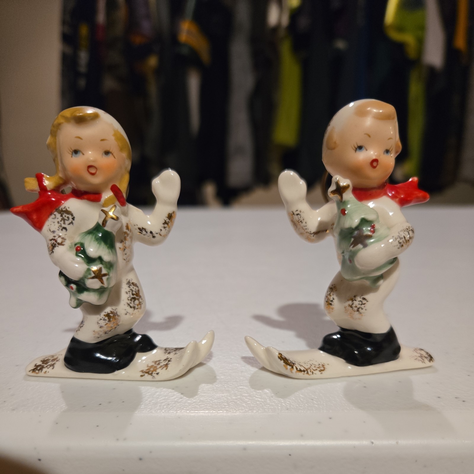 NAPCO Christmas Skiers Boy & Girl NAPCO Christmas Skiers Boy & Girl