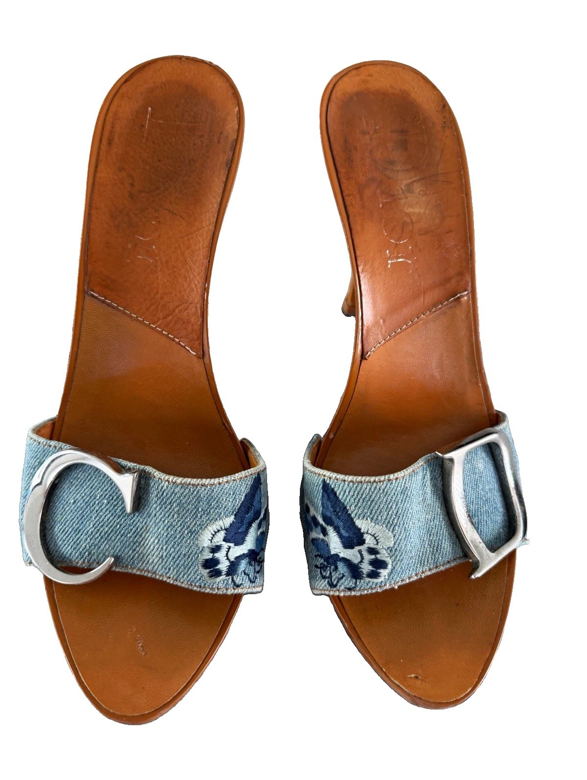 Vintage Christian Dior CD Logo Denim Mule Heels Embroidered Sandals Vintage Christian Dior CD Logo Denim Mule Heels Embroidered Sandals