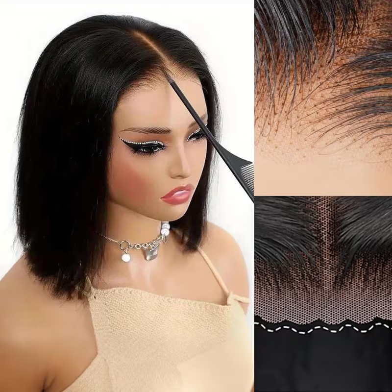 10” Bob Wig Human Hair Glueless 4x4 HD Lace Front Short Straight 250% Density