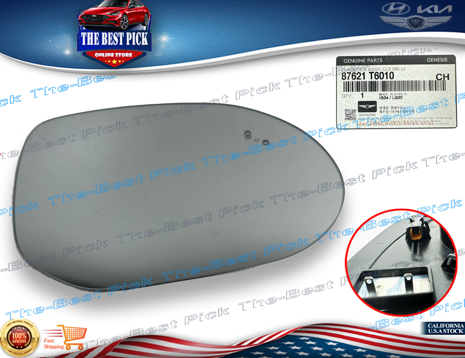 ⭐GENUINE⭐ Mirror GLASS RIGHT HEATED + BSD For 2021-2025 Genesis GV80  87621T6010
