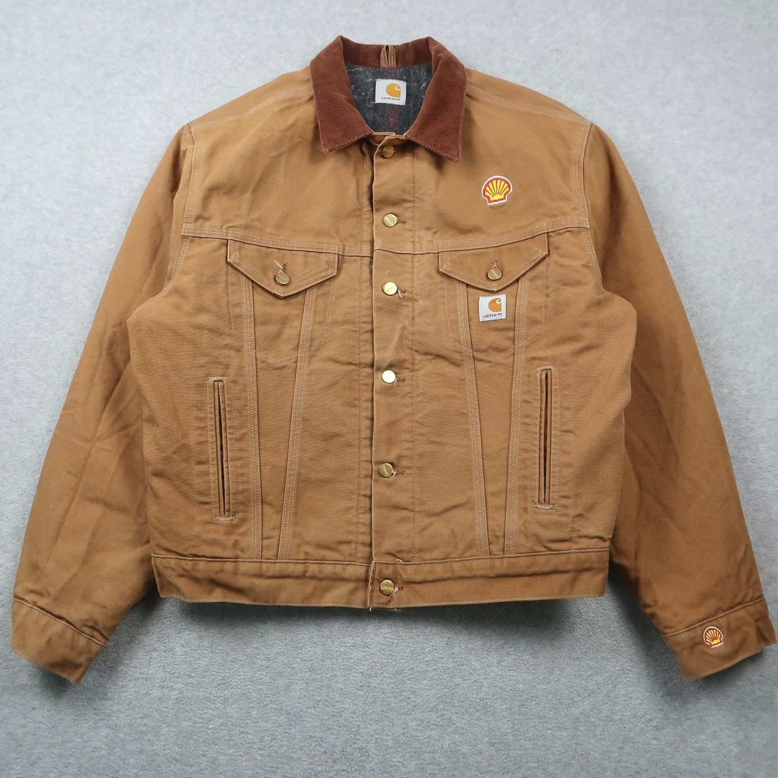 Vintage Carhartt Trucker Jacket Brown Duck Blanket Lined Shell Oil Mens XL
