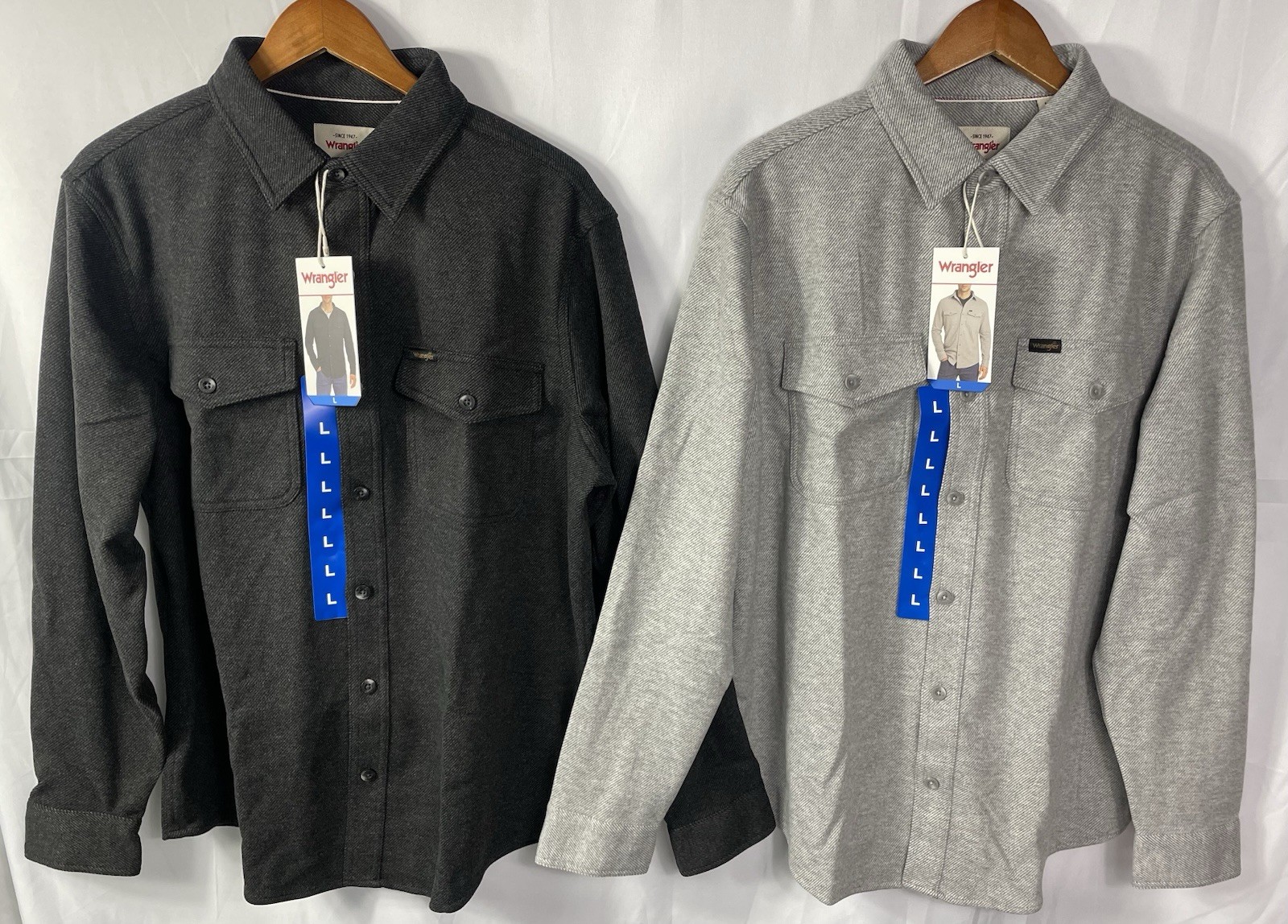 Wrangler Men\'s Lot of 2 Soft Brushed Knit Shirts in Black & Gray Size LARGE NWT