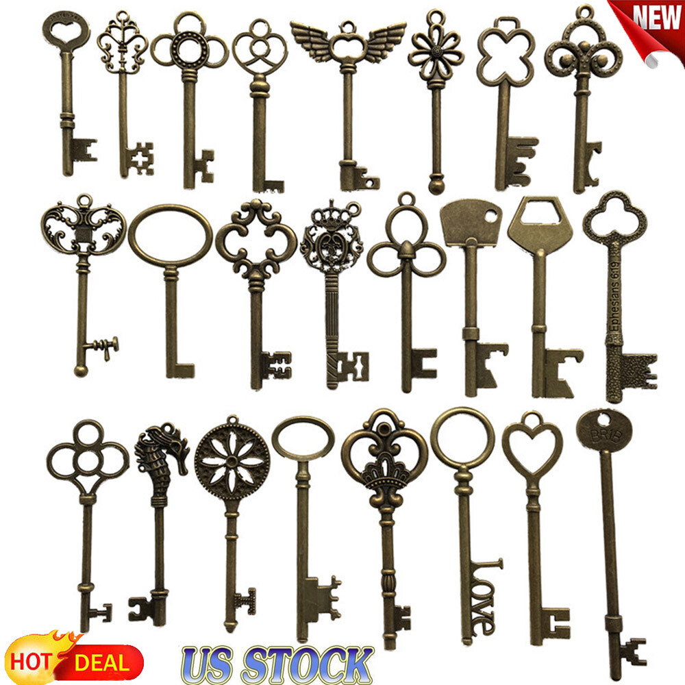 69 Pcs Set Antique Vintage Old Look Ornate Skeleton Key Fancy Heart Bow Decor US
