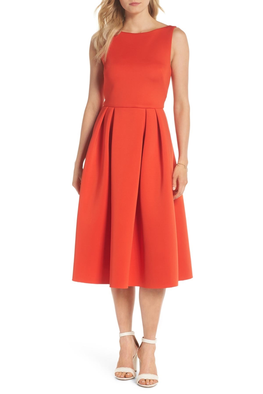 1901 Women\'s 155986 Fit & Flare Scuba Dress Sleeveless Petite Red Fiery Sz. 2P