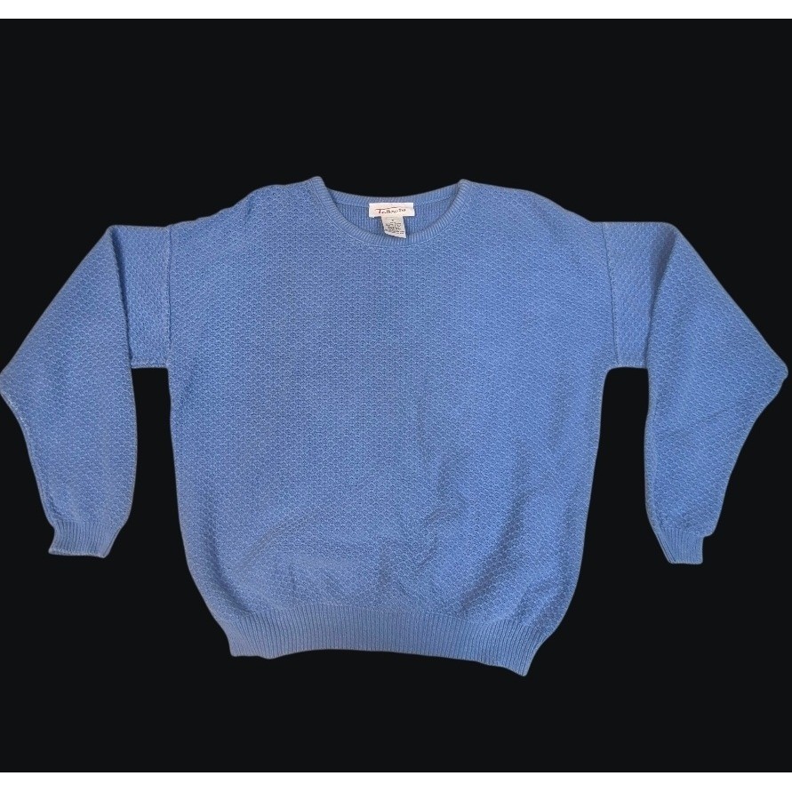 Vintage Talbots Blue Knit Sweater 100% Cotton Textured Crewneck Made in USA L Vintage Talbots Blue Knit Sweater 100% Cotton Textured Crewneck Made in USA L