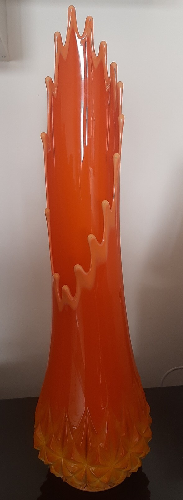 Vintage Swung Glass L.E Smith Vase. Bittersweet 65cm MCM Orange