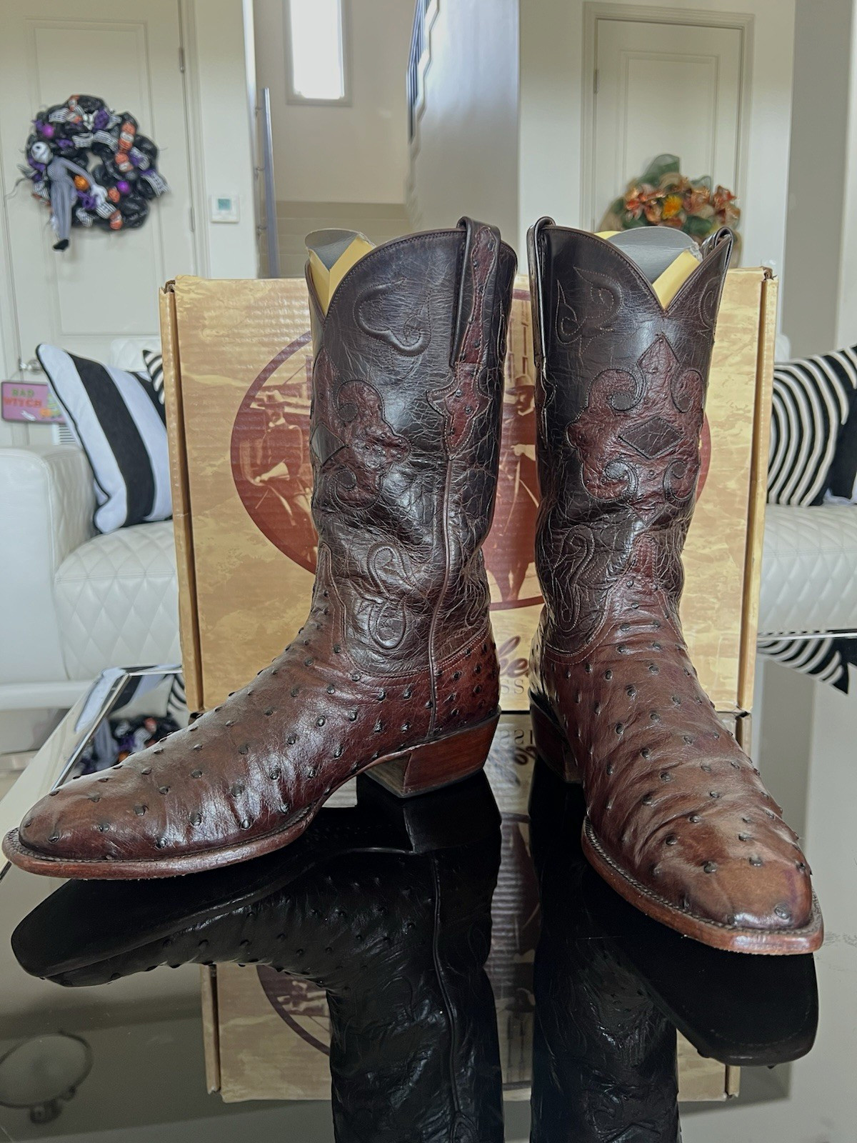 Lucchese Classics Brown Ostrich/Mad Dog Goat Boots 11D