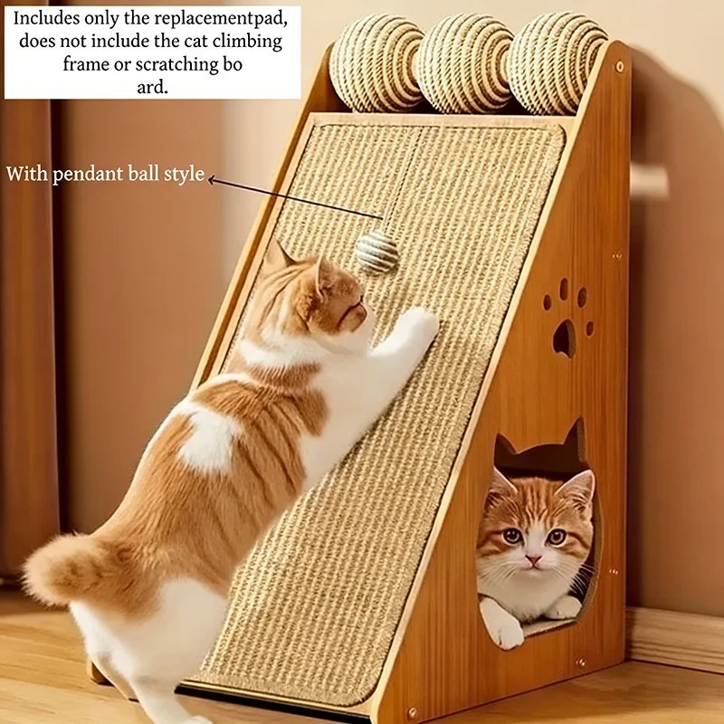 Standing Sisal Cat Scratcher with Hanging Ball, Space Saving Cat Furniture.
