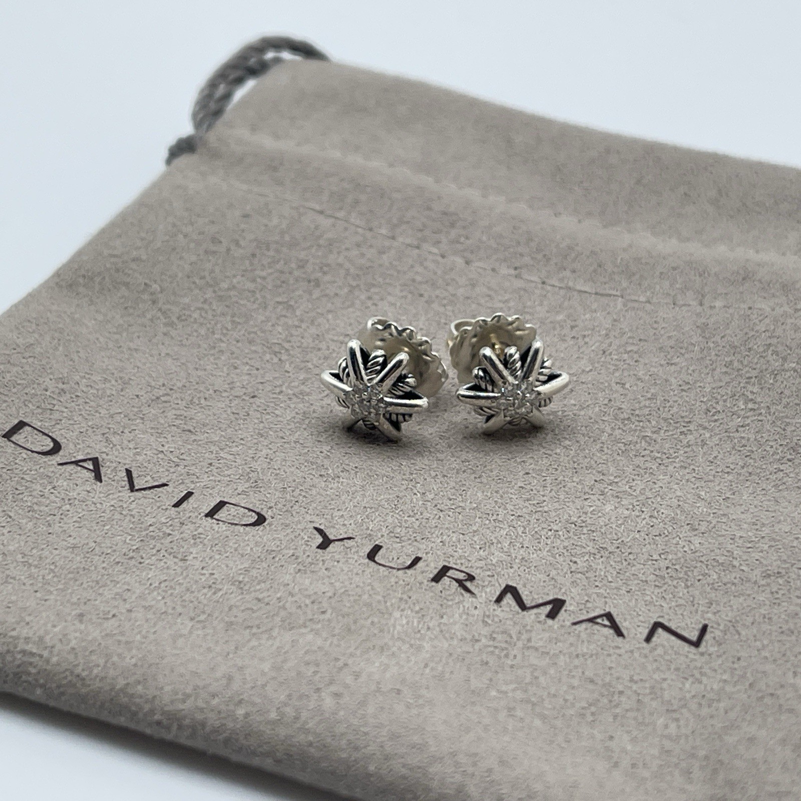David Yurman Sterling Silver 10mm Starburst Diamond Earrings David Yurman Sterling Silver 10mm Starburst Diamond Earrings
