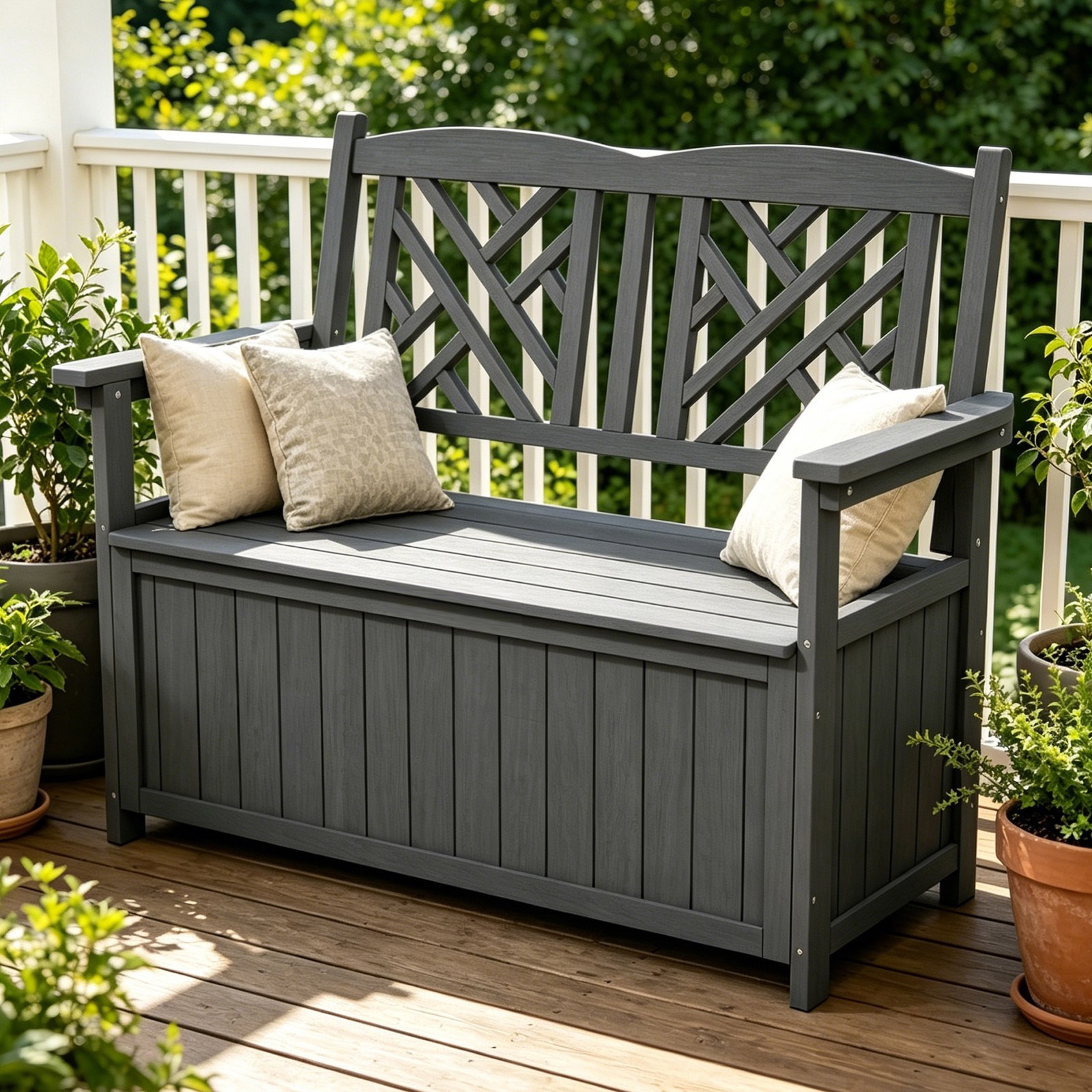 Outdoor Storage Deck Boxes with Backrest Armrest,Waterproof Patio Storage Box
