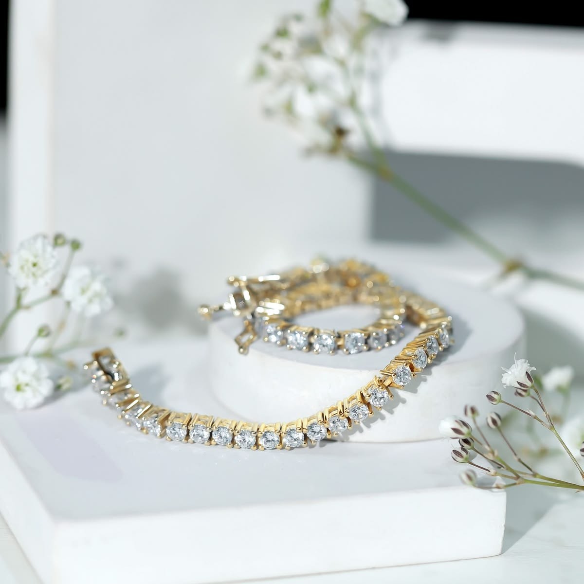 4MM Round Cut Lab-Grown Diamond Tennis Bracelet 14K Yellow Gold Plated 7.5In