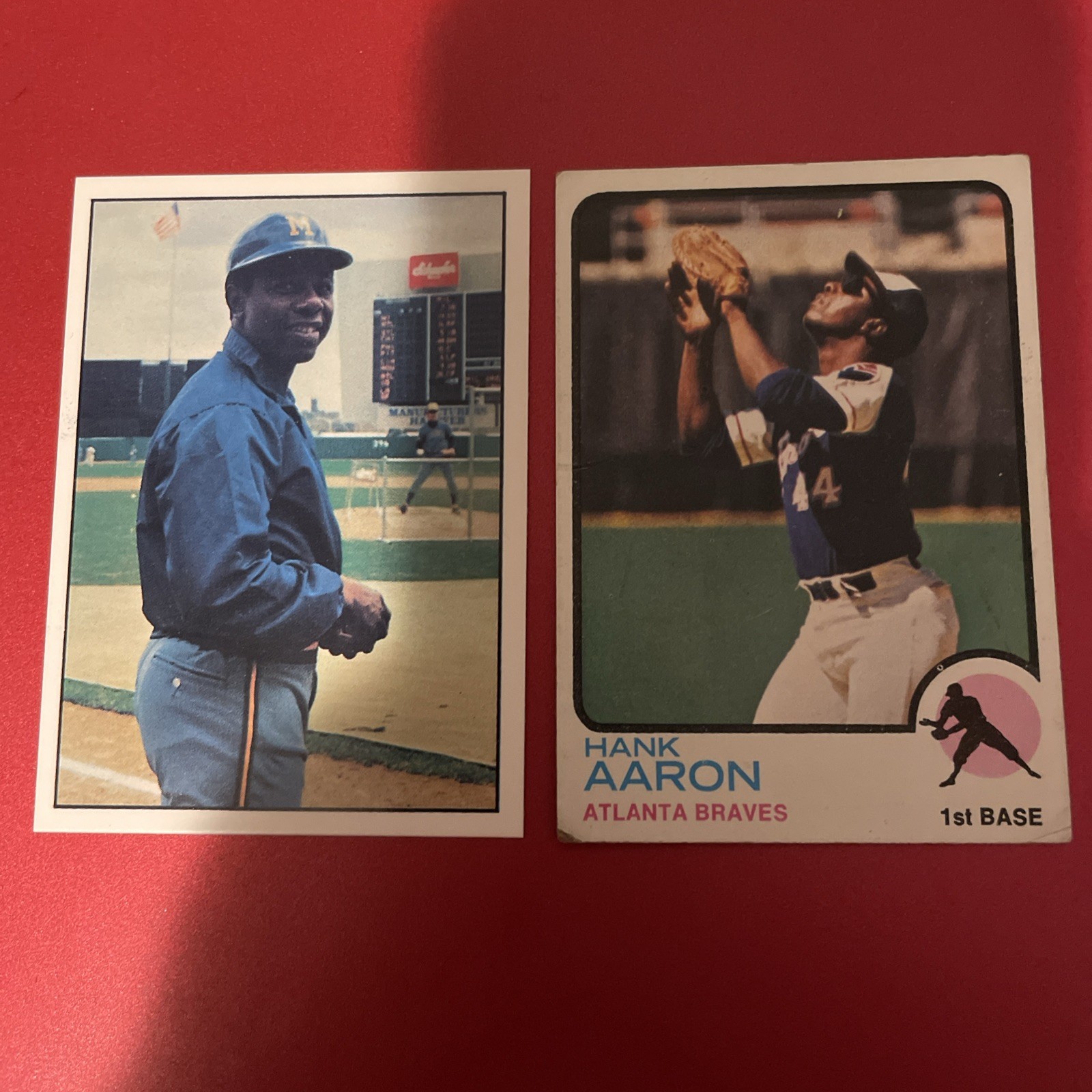 1973 Topps - #100 Hank Aaron and 1975 SSPC - #239 Hank Aaron 1973 Topps - #100 Hank Aaron and 1975 SSPC - #239 Hank Aaron