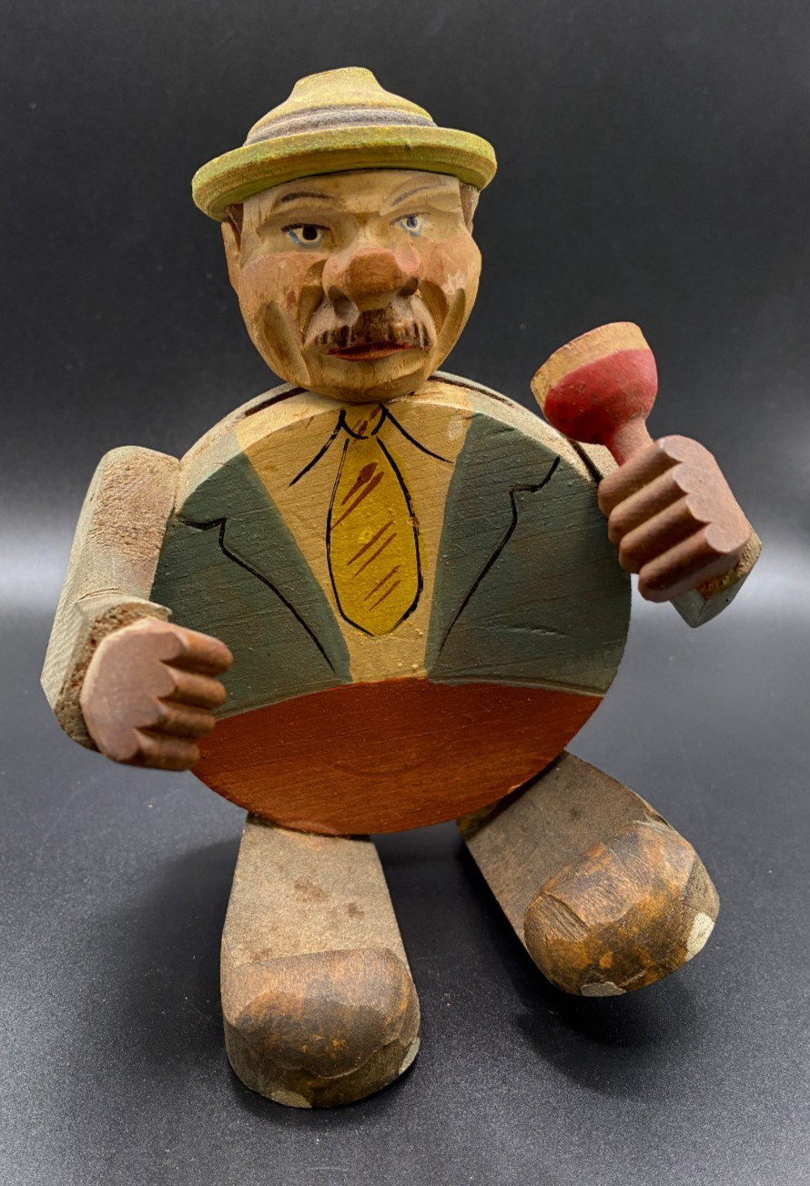 Vintage Anri Style Carved Wooden Man with Bottle Opener Head - 5.5\