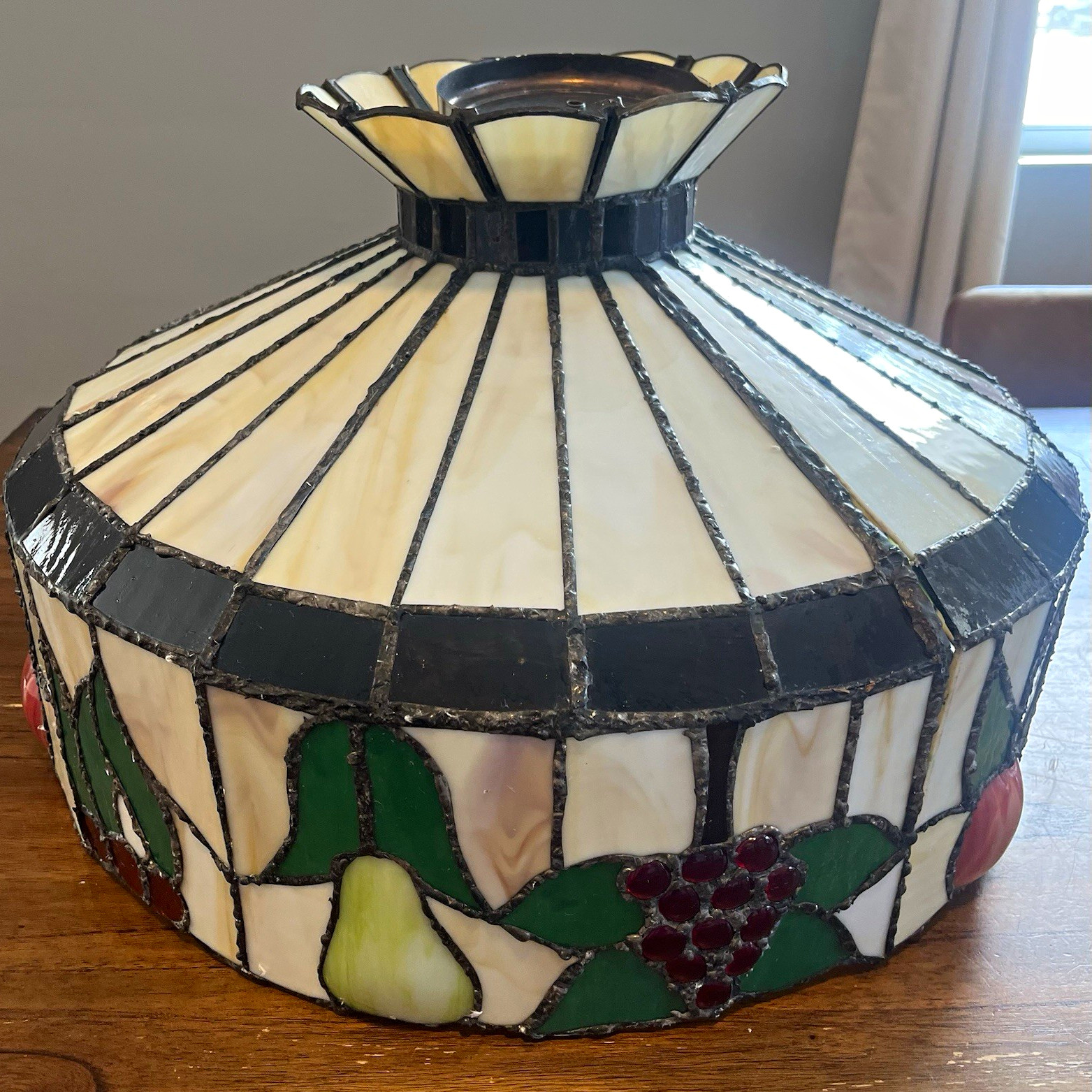 Large Vintage Tiffany Style Stained Glass Fruit Pendant Light - Untested Large Vintage Tiffany Style Stained Glass Fruit Pendant Light - Untested