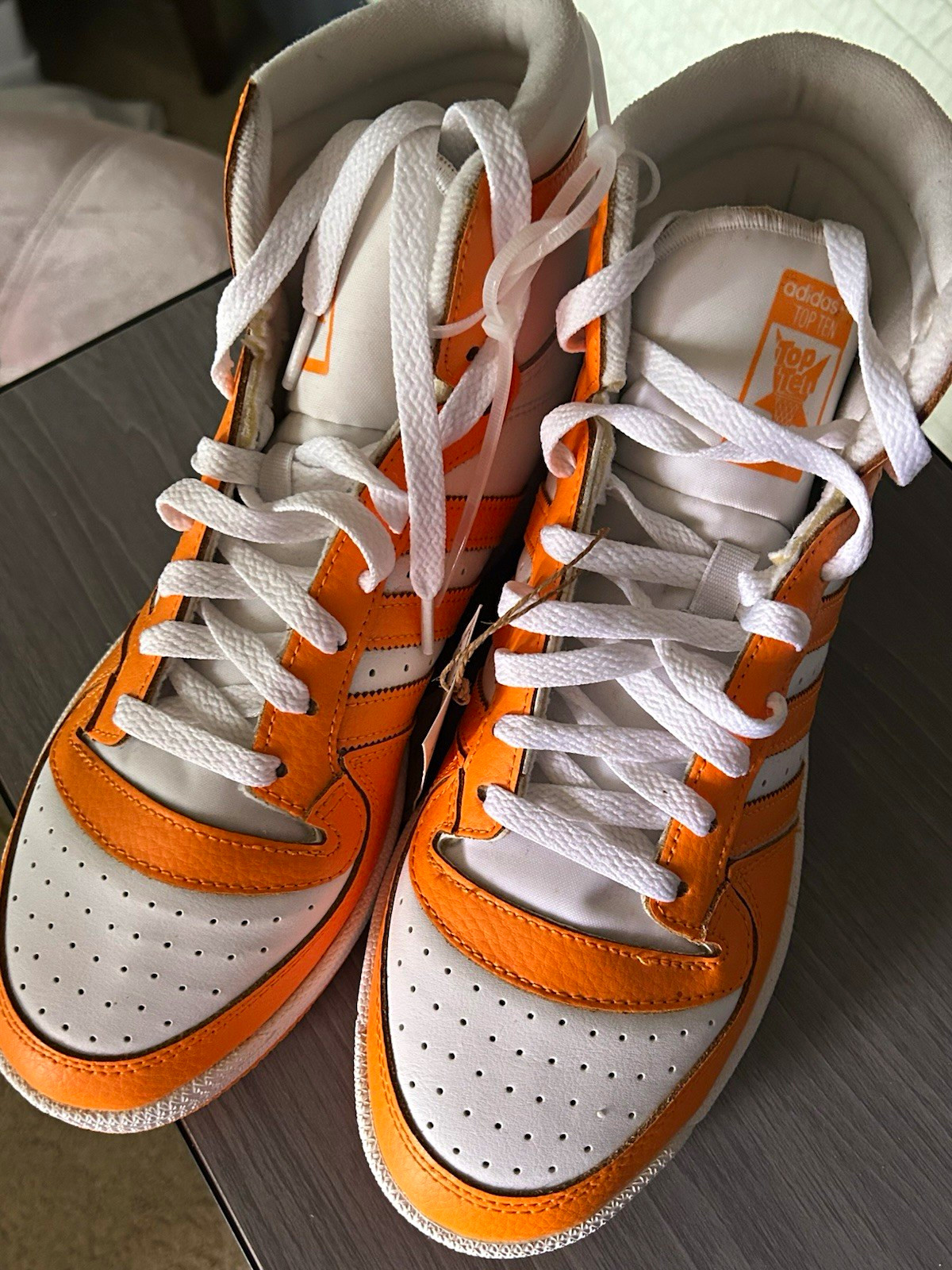 adidas Top Ten RB Men\'s Mid Top Leather Lace-Up Sneakers White/Orange GX0758 adidas Top Ten RB Men\'s Mid Top Leather Lace-Up Sneakers White/Orange GX0758