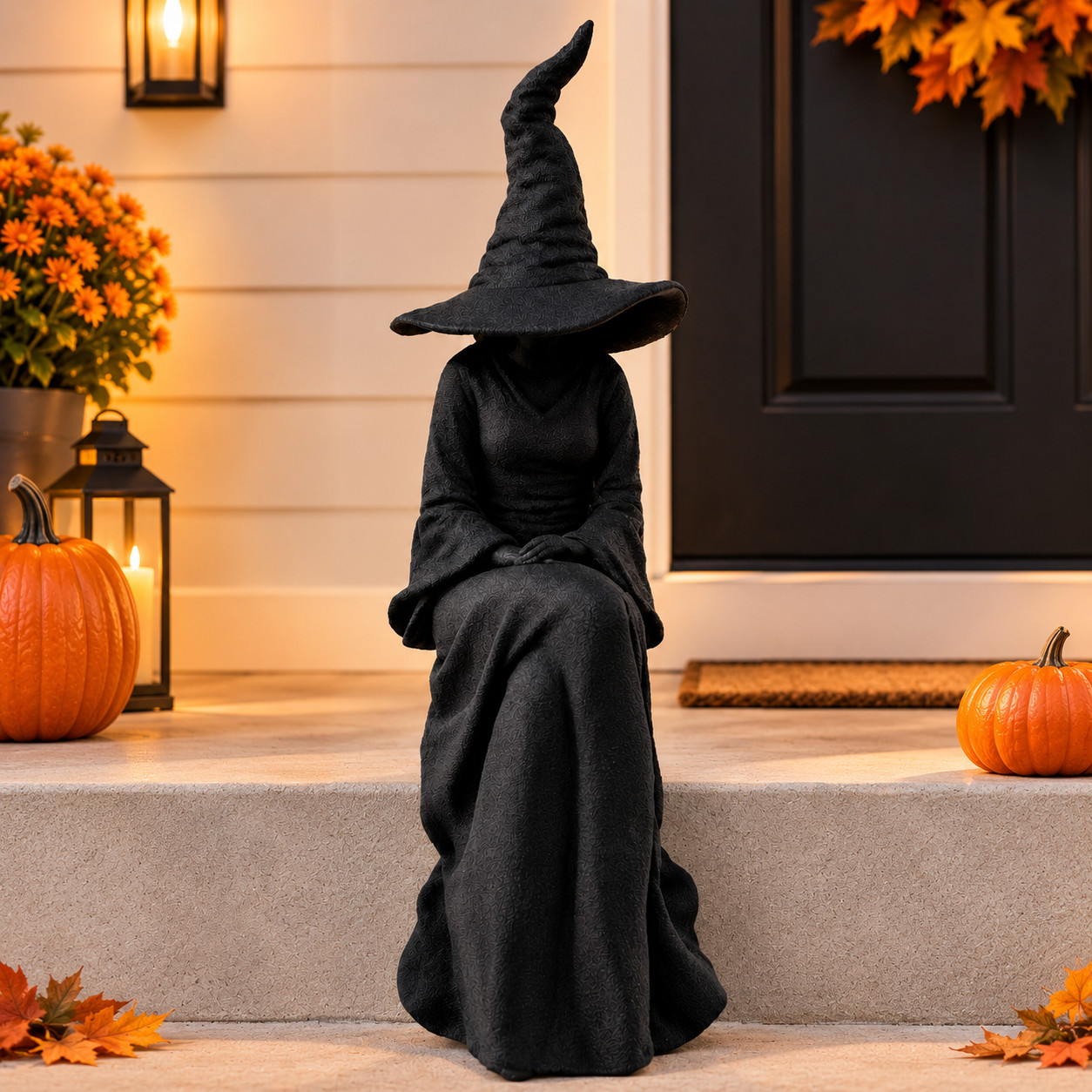 Halloween Faceless Witch Figurine Black Sitting Witch Wall Hanging Decor