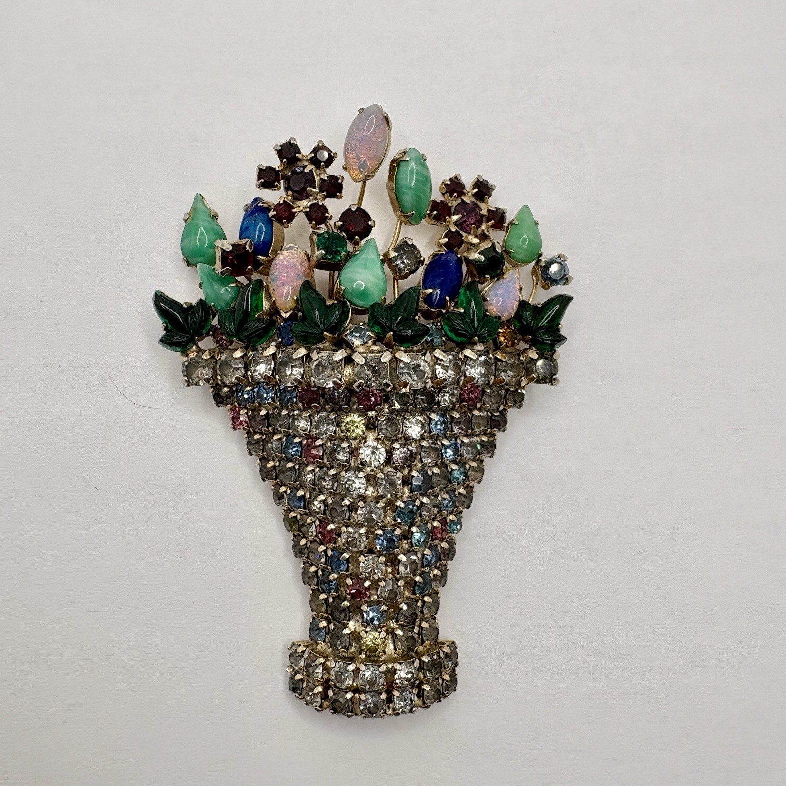 Antique Georgian Giardinetti Opals Jadeite Lapis Rhinestone Brooch Antique Georgian Giardinetti Opals Jadeite Lapis Rhinestone Brooch