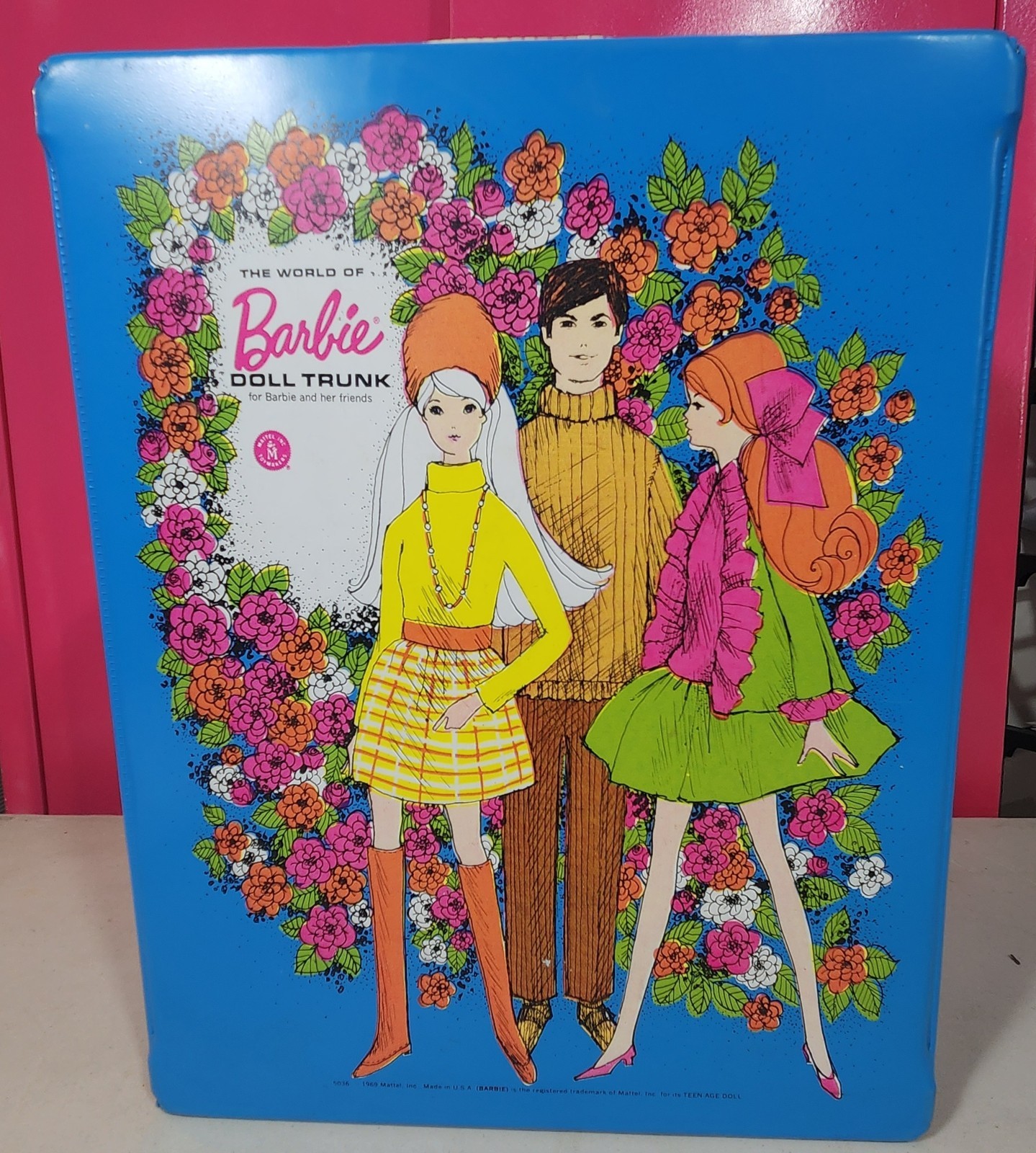 VTG 1969 Mattel MOD Barbie Case Trunk Carrier Blue Holds 3 DOLLS EUC