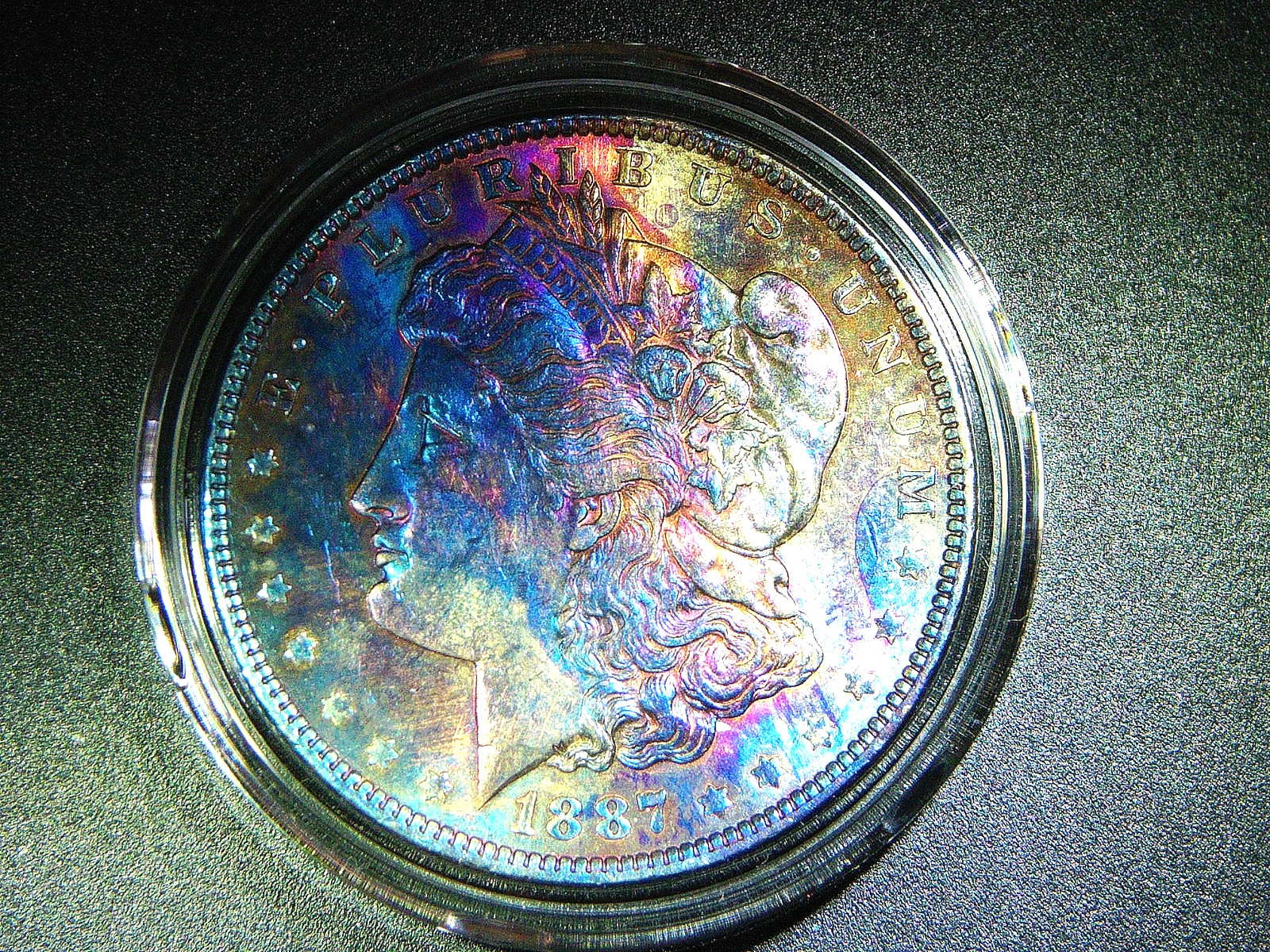 EF+/AU  1887 MORGAN SILVER DOLLAR UNIQUE TONING COLLECTOR COIN M-2227